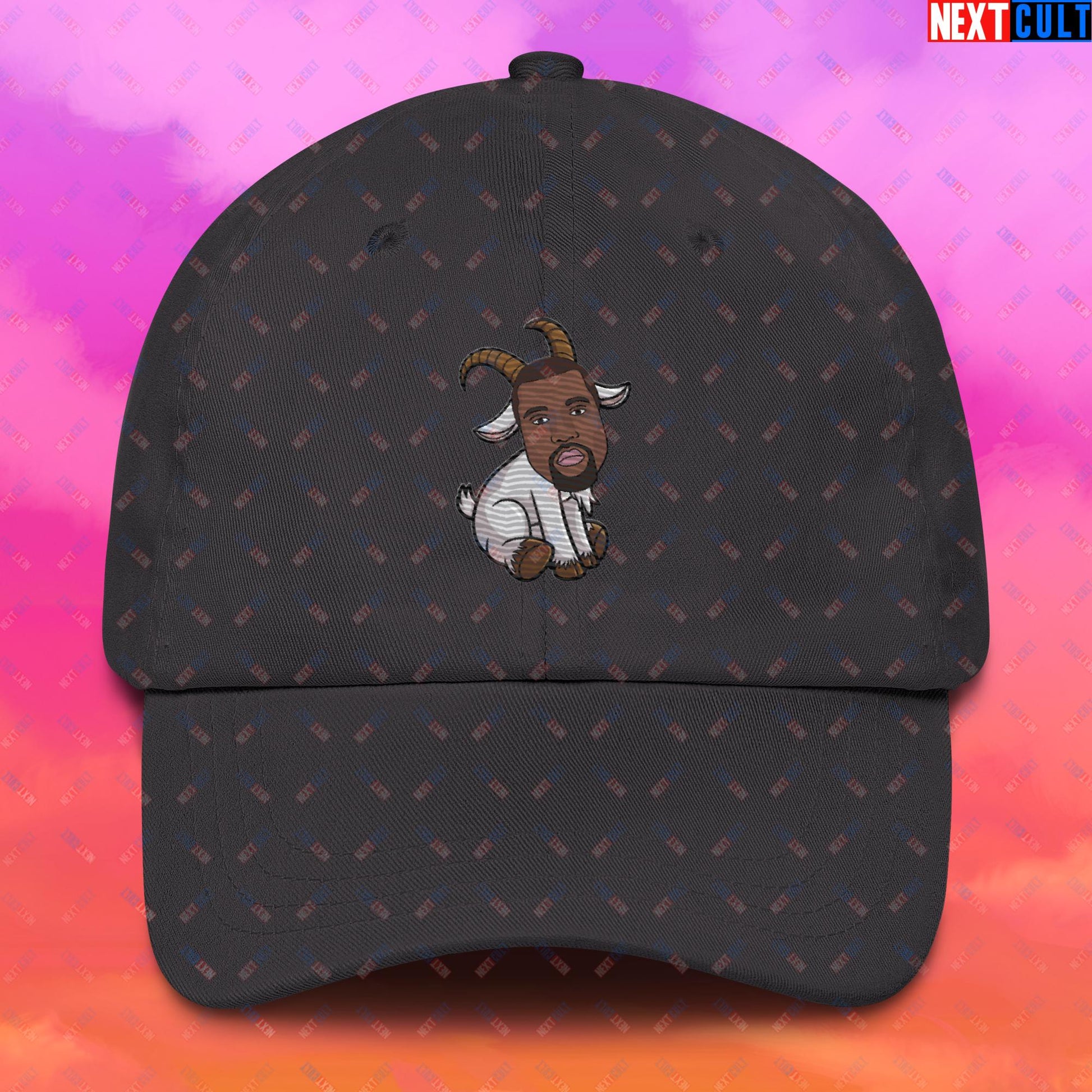 Kanye West G.O.A.T. Hip Hop Greatest of All Time Rap Music Funny Ye Dad hat Dark Grey Hats G.O.A.T. Kanye West Music Next Cult Brand