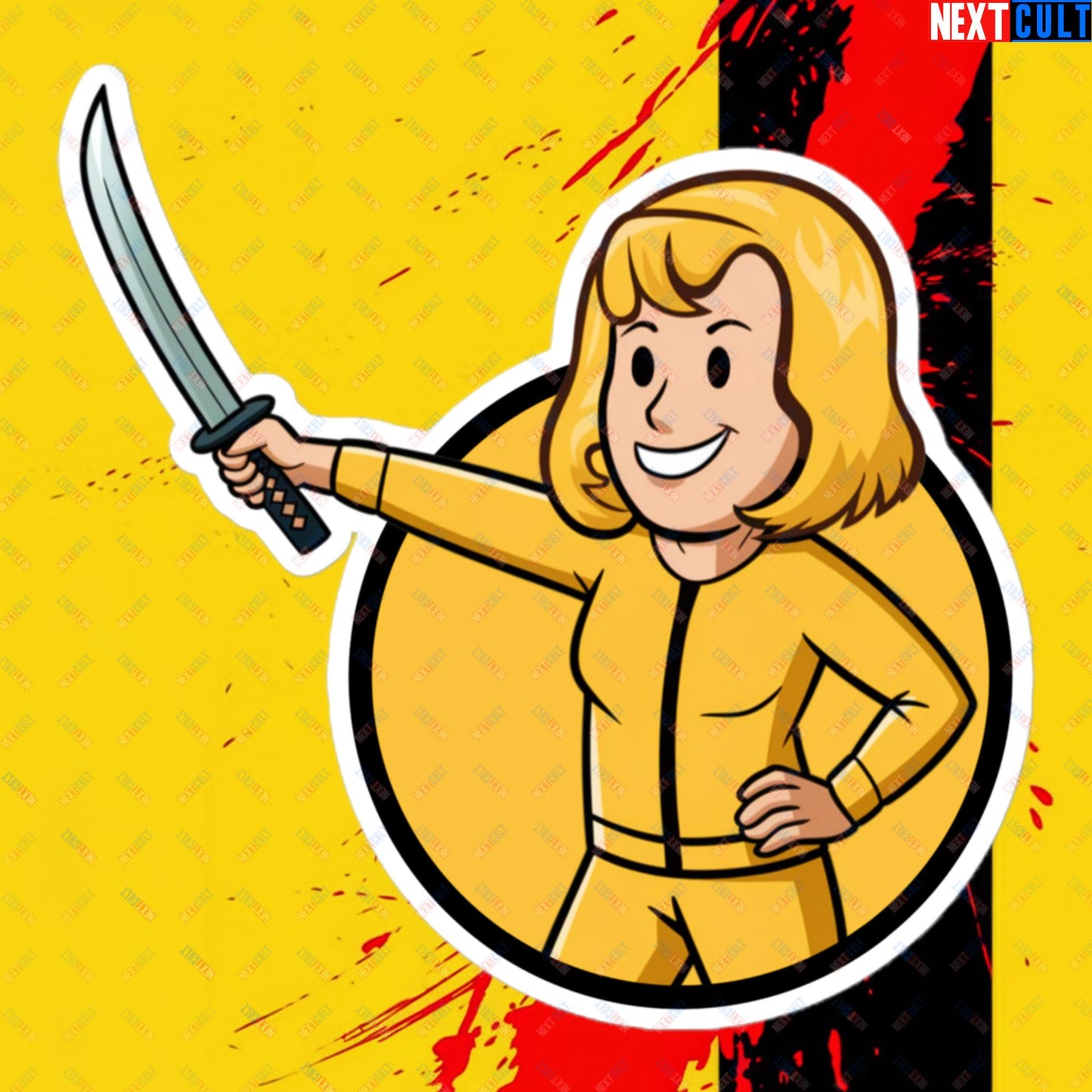 Kill Bill Vault Girl Fallout Funny Meme Cartoon Mashup Bubble-free stickers 5.5″×5.5″ Stickers Fallout Kill Bill Movies Vault Boy Next Cult Brand