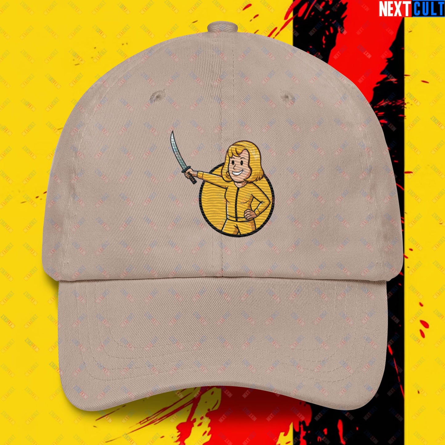 Kill Bill Vault Girl Fallout Funny Meme Cartoon Mashup Dad hat Stone Hats Fallout Kill Bill Movies Vault Boy Next Cult Brand