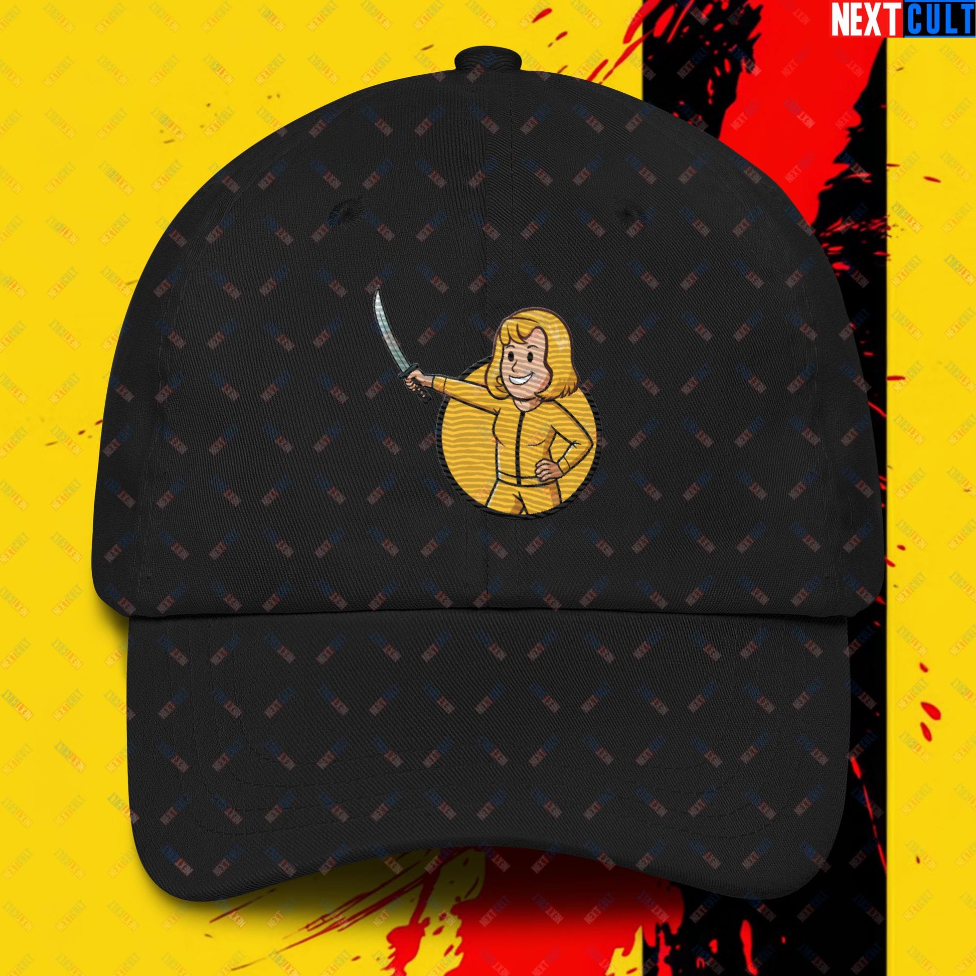 Kill Bill Vault Girl Fallout Funny Meme Cartoon Mashup Dad hat Black Hats Fallout Kill Bill Movies Vault Boy Next Cult Brand