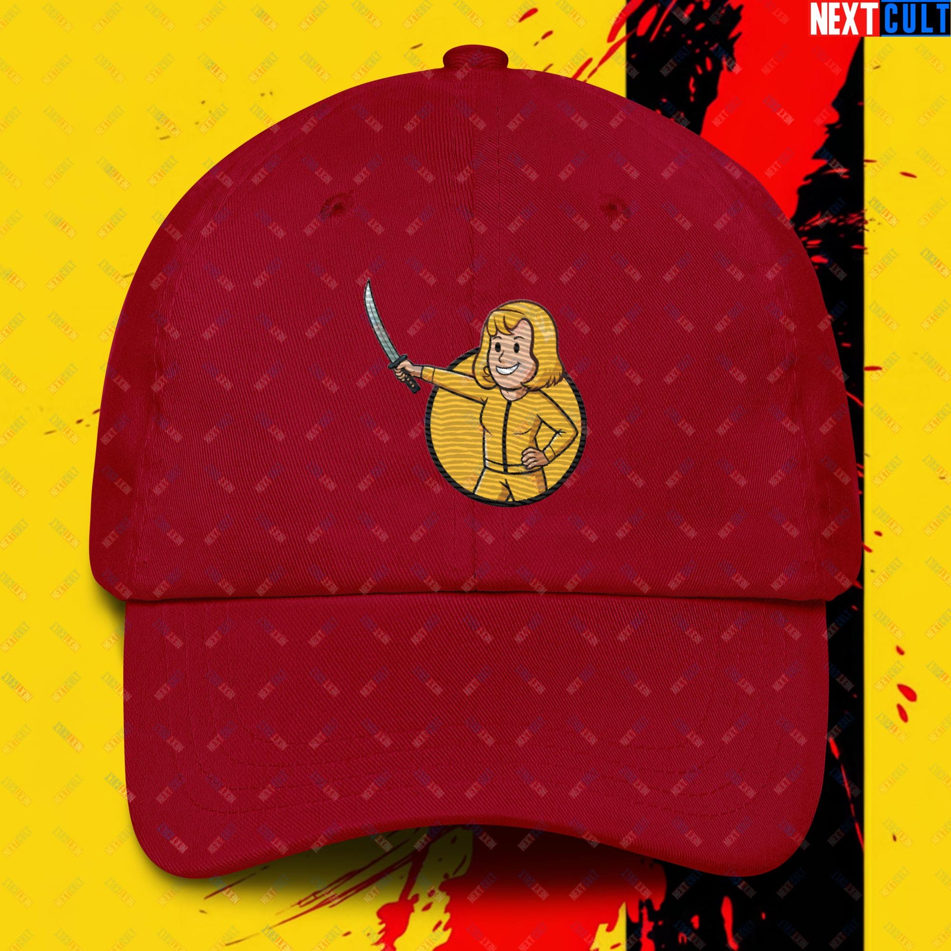 Kill Bill Vault Girl Fallout Funny Meme Cartoon Mashup Dad hat Cranberry Hats Fallout Kill Bill Movies Vault Boy Next Cult Brand