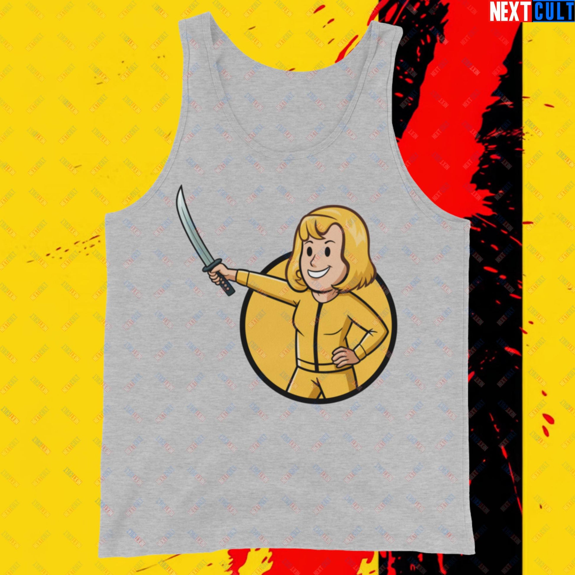 Kill Bill Vault Girl Fallout Funny Meme Cartoon Mashup Tank Top Athletic Heather Tank Tops Fallout Kill Bill Movies Vault Boy Next Cult Brand