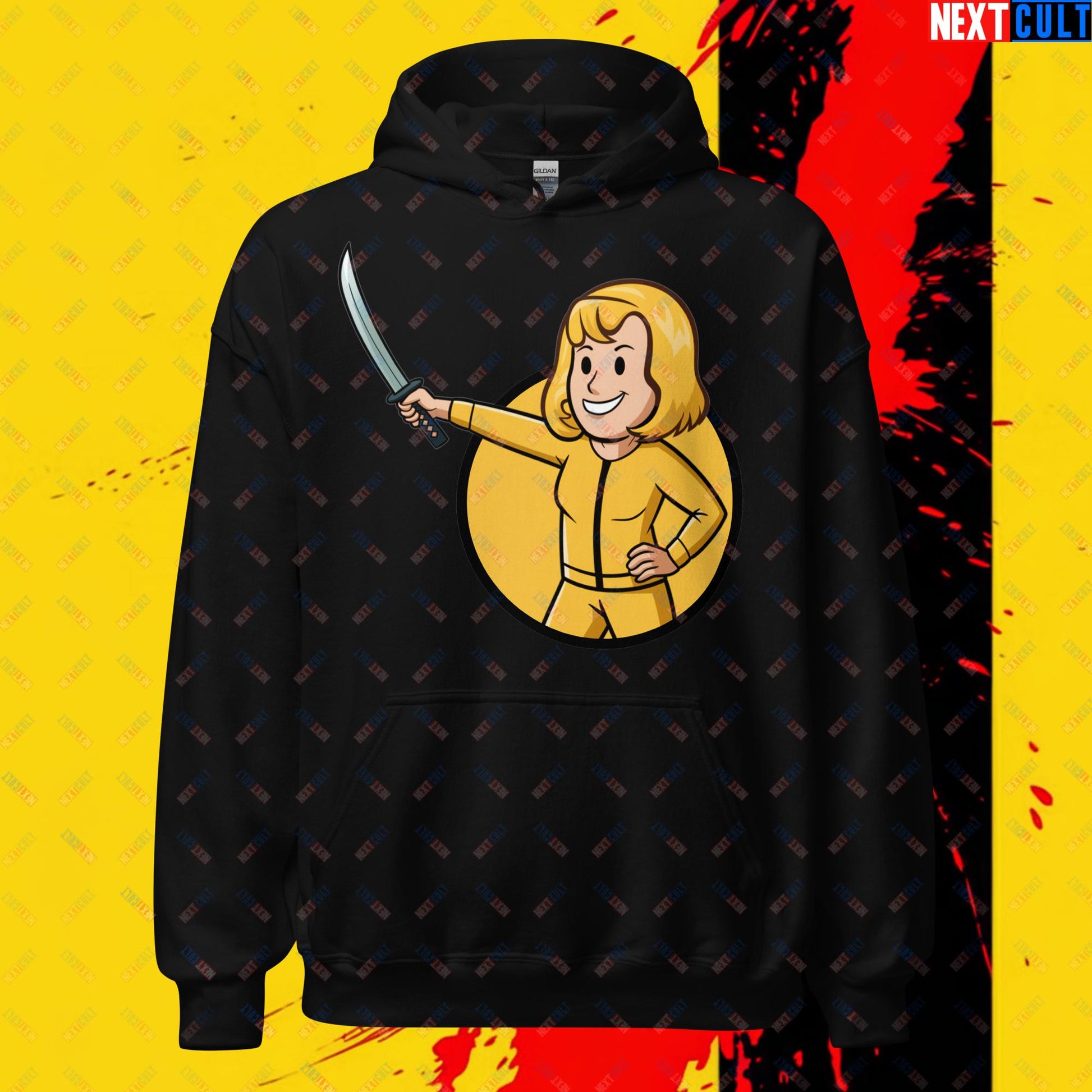 Kill Bill Vault Girl Fallout Funny Meme Cartoon Mashup Unisex Hoodie Black Hoodies Fallout Kill Bill Movies Vault Boy Next Cult Brand