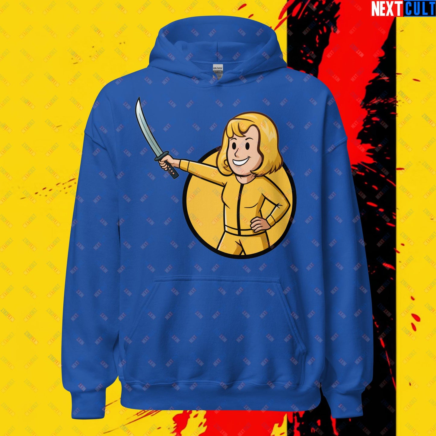 Kill Bill Vault Girl Fallout Funny Meme Cartoon Mashup Unisex Hoodie Royal Hoodies Fallout Kill Bill Movies Vault Boy Next Cult Brand