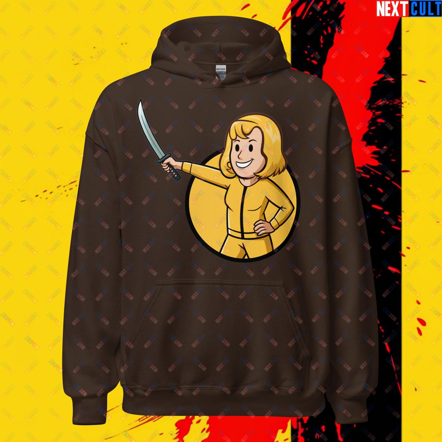 Kill Bill Vault Girl Fallout Funny Meme Cartoon Mashup Unisex Hoodie Dark Chocolate Hoodies Fallout Kill Bill Movies Vault Boy Next Cult Brand