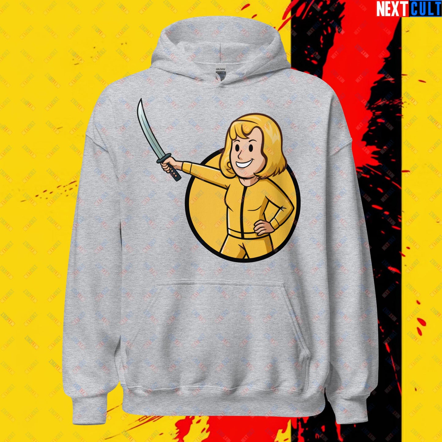 Kill Bill Vault Girl Fallout Funny Meme Cartoon Mashup Unisex Hoodie Sport Grey Hoodies Fallout Kill Bill Movies Vault Boy Next Cult Brand