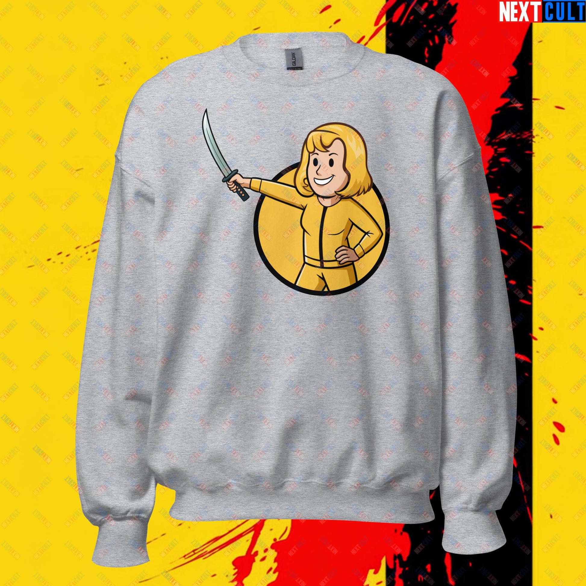 Kill Bill Vault Girl Fallout Funny Meme Cartoon Mashup Unisex Sweatshirt Sport Grey Sweatshirts Fallout Kill Bill Movies Vault Boy Next Cult Brand