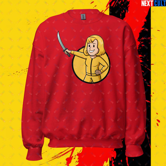 Kill Bill Vault Girl Fallout Funny Meme Cartoon Mashup Unisex Sweatshirt Red Sweatshirts Fallout Kill Bill Movies Vault Boy Next Cult Brand