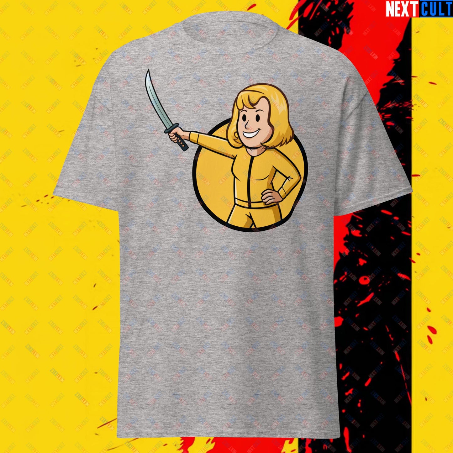 Kill Bill Vault Girl Fallout Funny Meme Cartoon Mashup Unisex tee Sport Grey T-shirts Fallout Kill Bill Movies Vault Boy Next Cult Brand