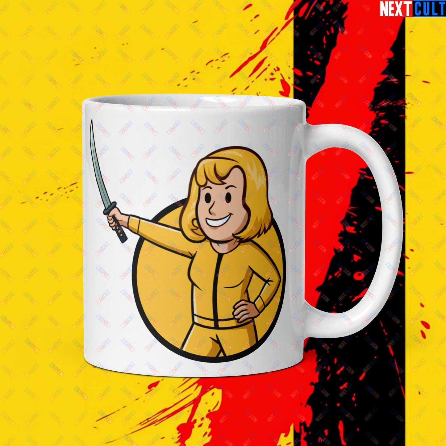 Kill Bill Vault Girl Fallout Funny Meme Cartoon Mashup White glossy mug Default Title Mugs Fallout Kill Bill Movies Vault Boy Next Cult Brand