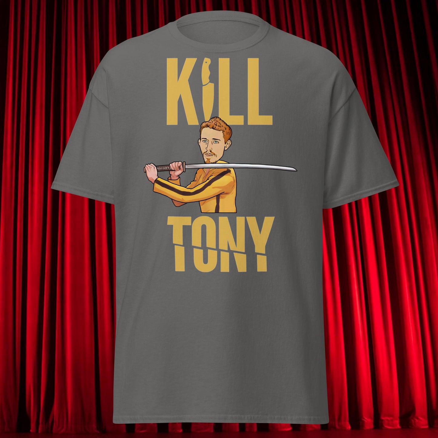 Kill Tony Hinchcliffe Kill Bill Funny Podcast Unisex tee Charcoal T-shirts Kill Tony Podcasts Stand-up Comedy Tony Hinchcliffe Next Cult Brand