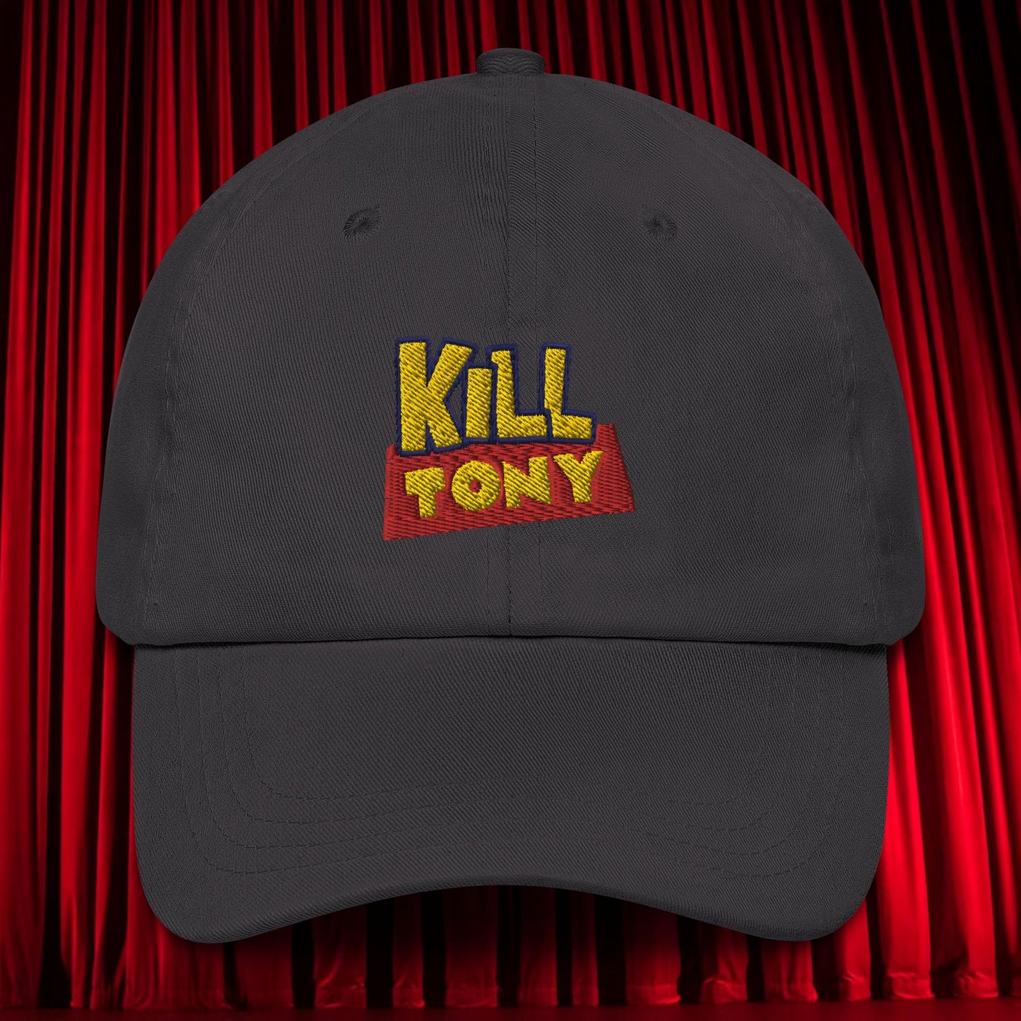 Kill Tony Hinchcliffe Toy Story Woody Funny Podcast Dad hat Dark Grey Hats Kill Tony Podcasts Stand-up Comedy Tony Hinchcliffe Next Cult Brand