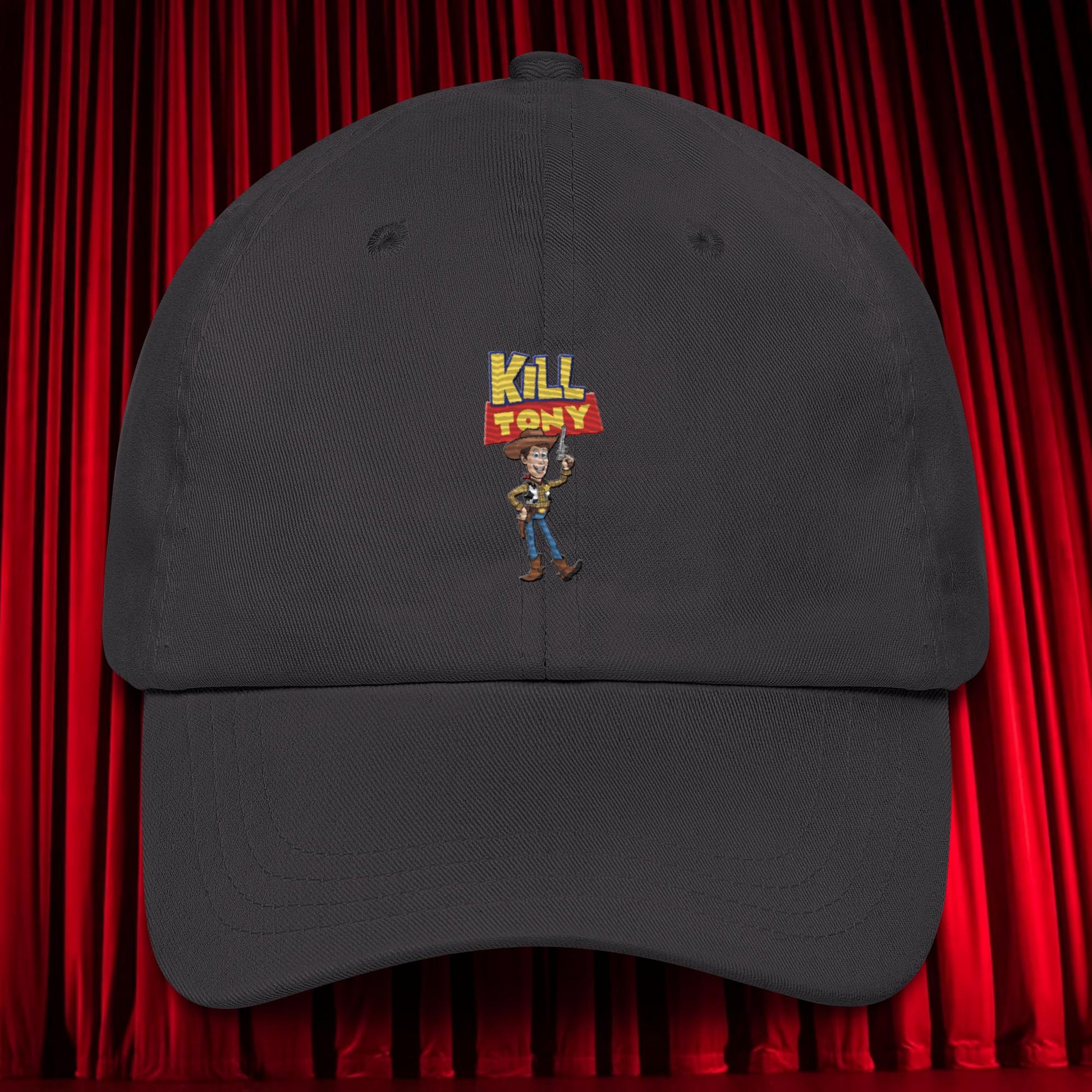 Kill Tony Hinchcliffe Toy Story Woody Funny Podcast Dad hat Dark Grey Hats Kill Tony Podcasts Stand-up Comedy Tony Hinchcliffe Next Cult Brand