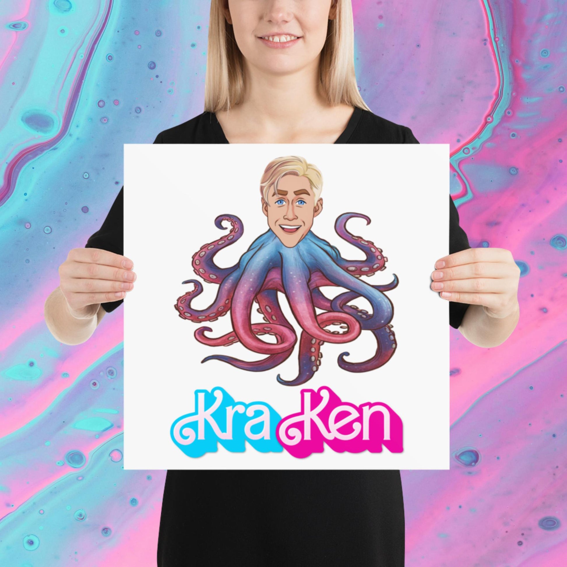 Kraken Ken Barbie Ryan Gosling Funny Poster 16″×16″ Posters Barbie Ken Movies Ryan Gosling Next Cult Brand