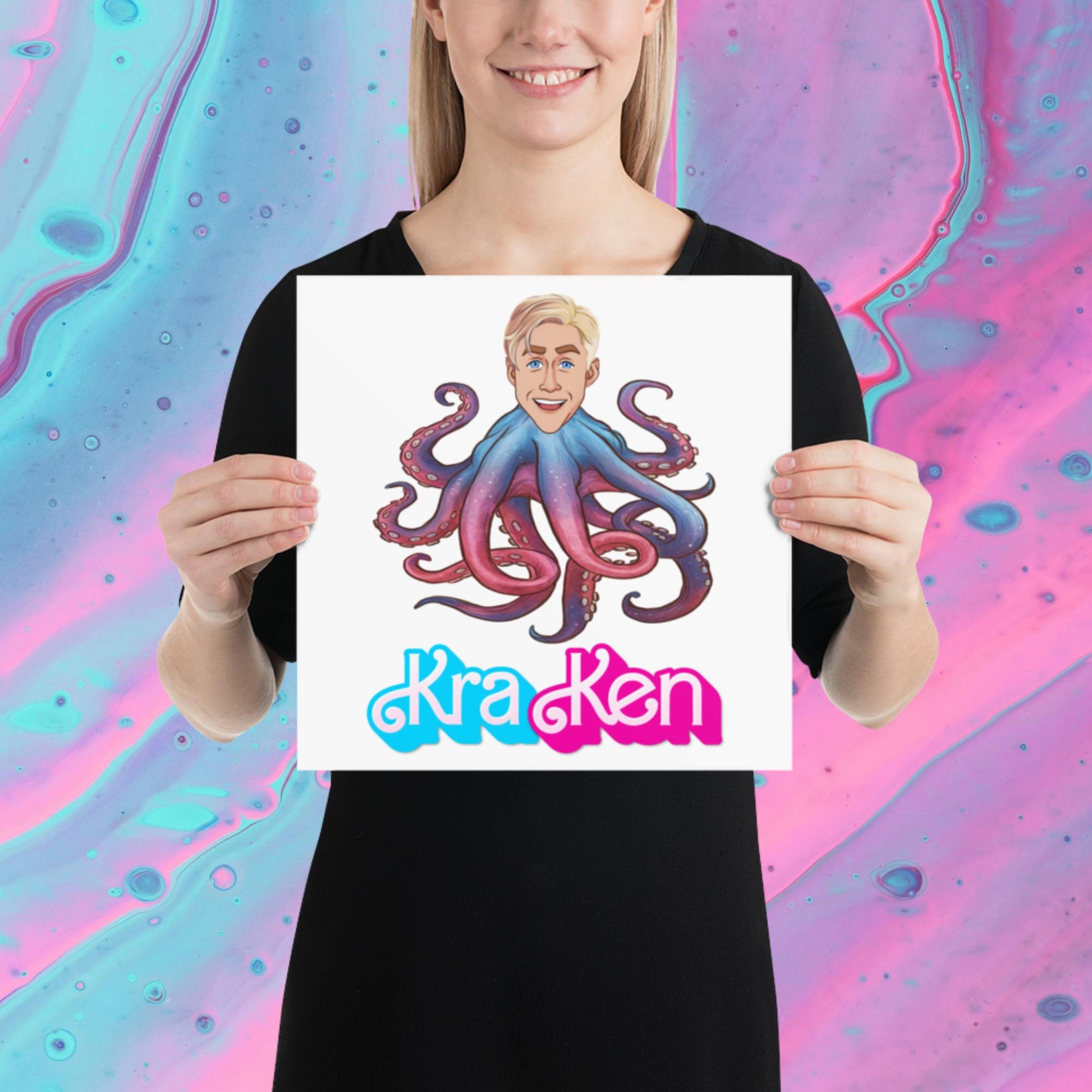 Kraken Ken Barbie Ryan Gosling Funny Poster 12″×12″ Posters Barbie Ken Movies Ryan Gosling Next Cult Brand