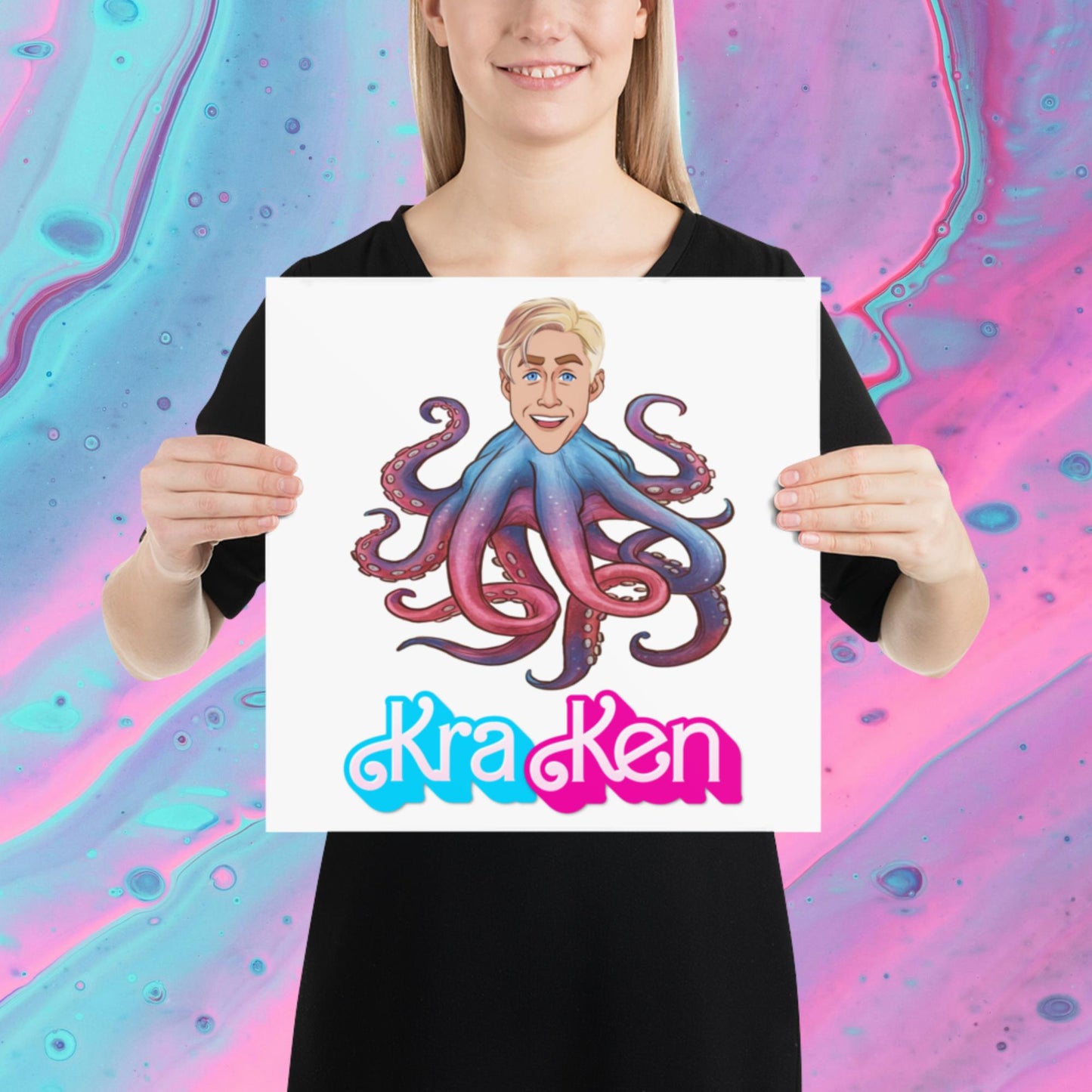 Kraken Ken Barbie Ryan Gosling Funny Poster 14″×14″ Posters Barbie Ken Movies Ryan Gosling Next Cult Brand