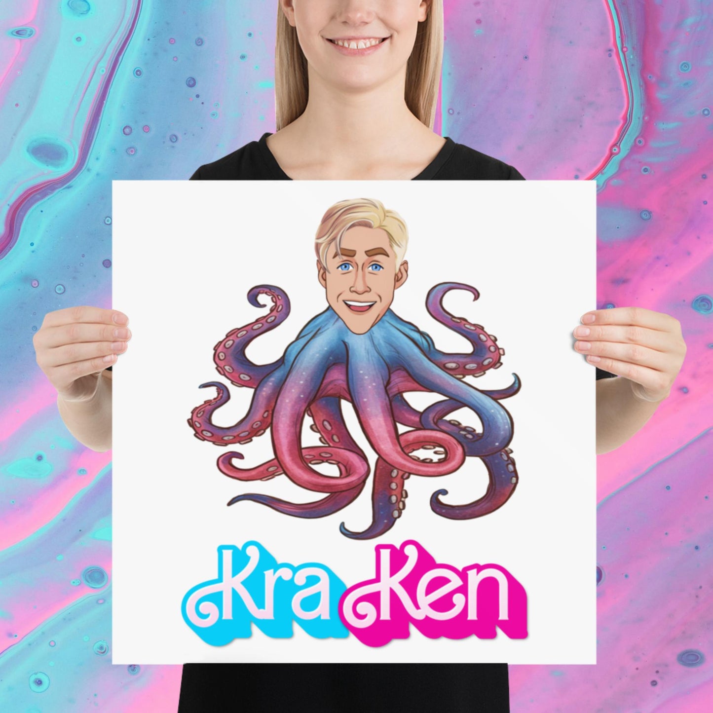 Kraken Ken Barbie Ryan Gosling Funny Poster 18″×18″ Posters Barbie Ken Movies Ryan Gosling Next Cult Brand