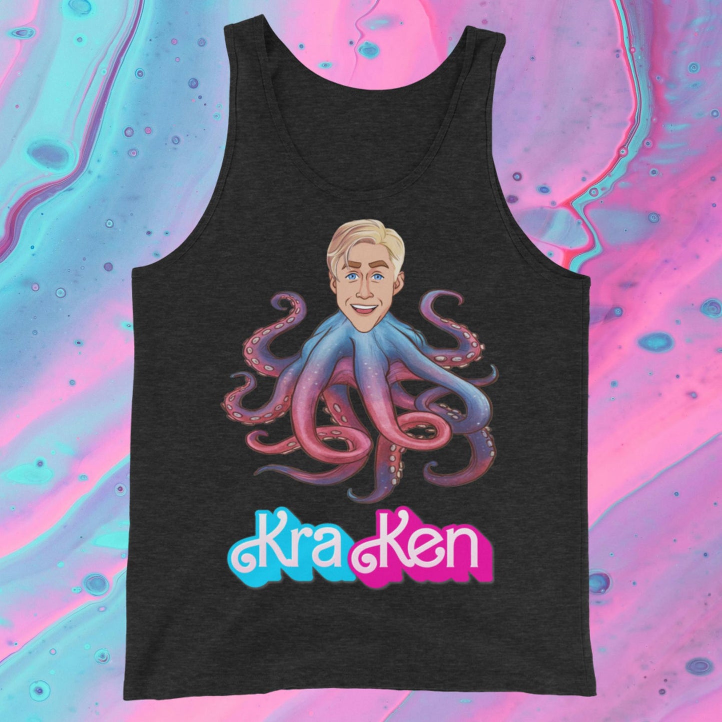 Kraken Ken Barbie Ryan Gosling Funny Tank Top Charcoal-Black Triblend Tank Tops Barbie Ken Movies Ryan Gosling Next Cult Brand