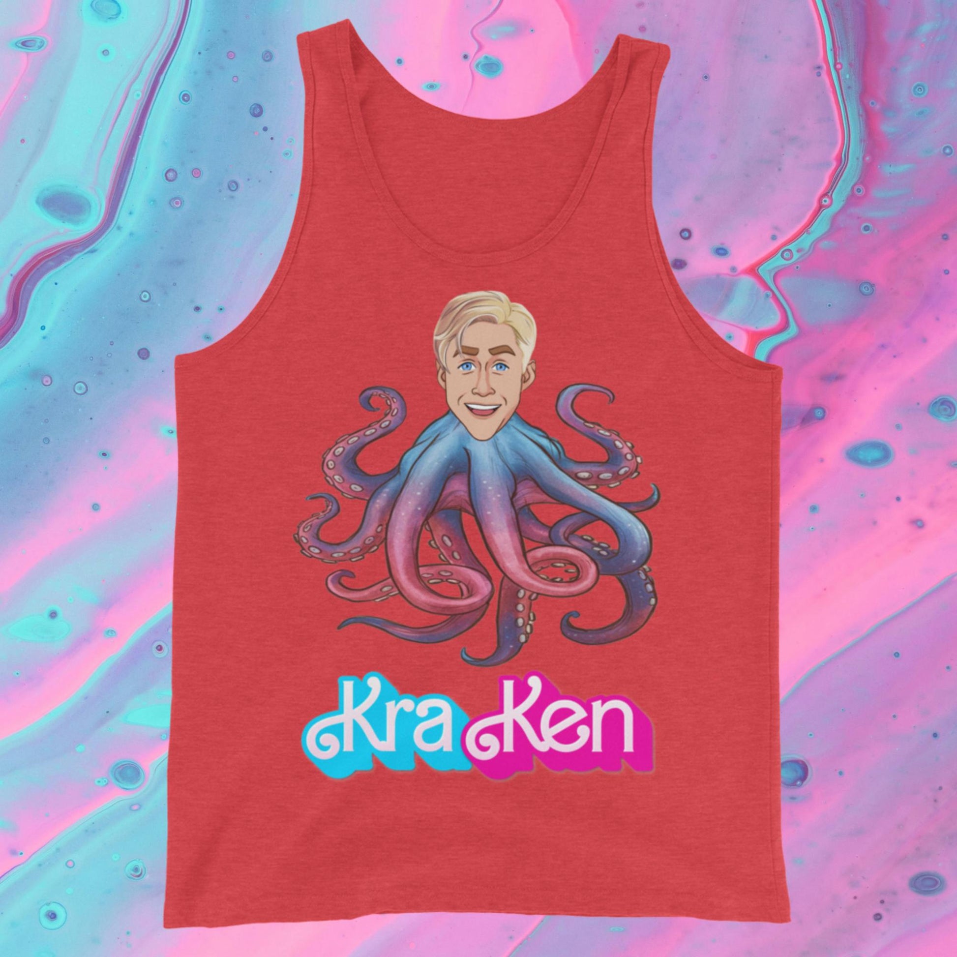 Kraken Ken Barbie Ryan Gosling Funny Tank Top Red Triblend Tank Tops Barbie Ken Movies Ryan Gosling Next Cult Brand