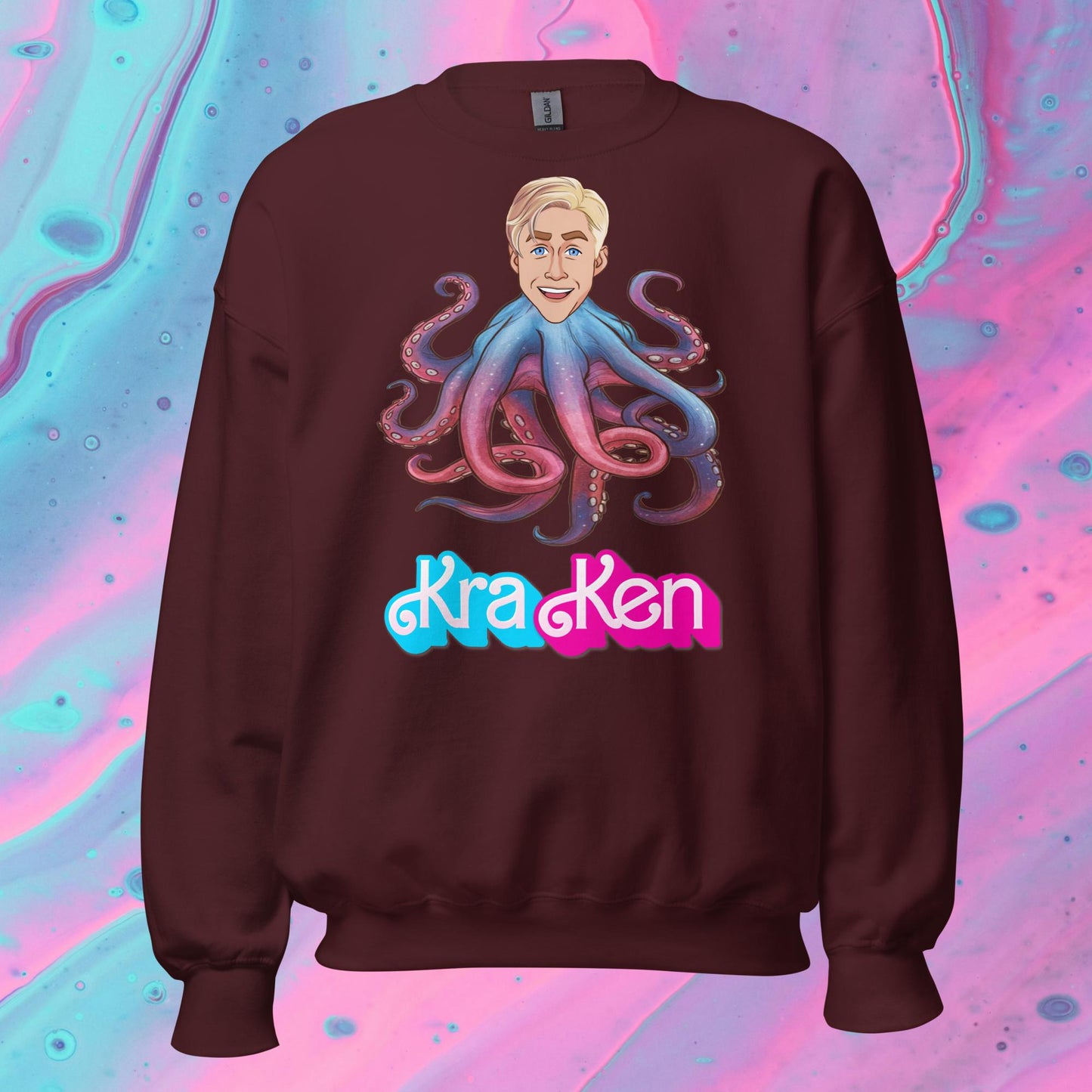 Kraken Ken Barbie Ryan Gosling Funny Unisex Sweatshirt Maroon Sweatshirts Barbie Ken Movies Ryan Gosling Next Cult Brand