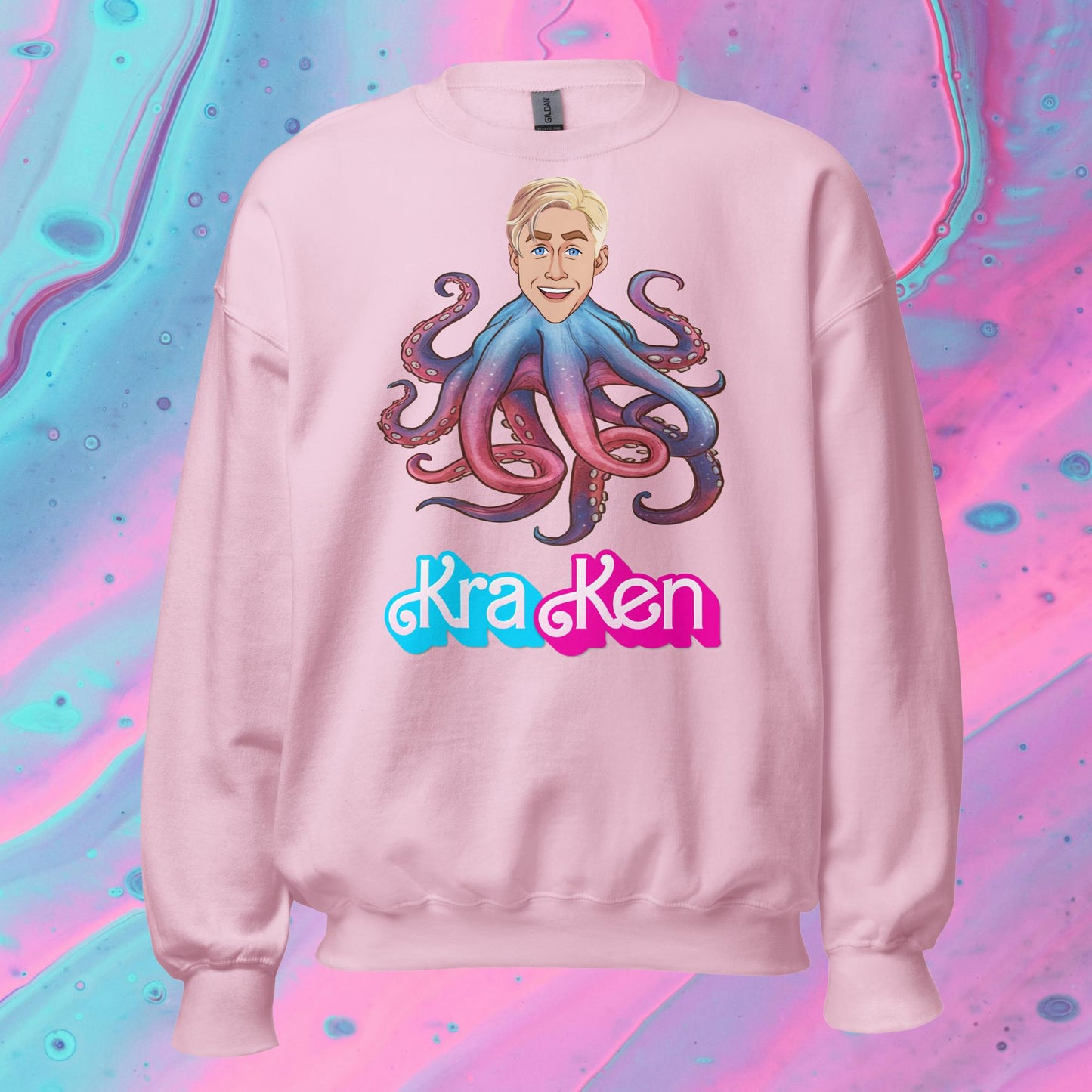 Kraken Ken Barbie Ryan Gosling Funny Unisex Sweatshirt Light Pink Sweatshirts Barbie Ken Movies Ryan Gosling Next Cult Brand