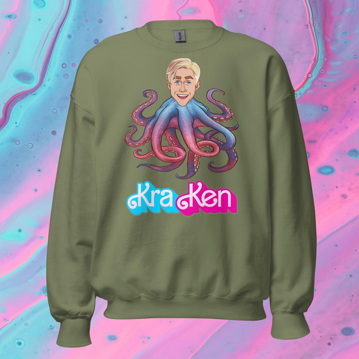 Kraken Ken Barbie Ryan Gosling Funny Unisex Sweatshirt Military Green Sweatshirts Barbie Ken Movies Ryan Gosling Next Cult Brand