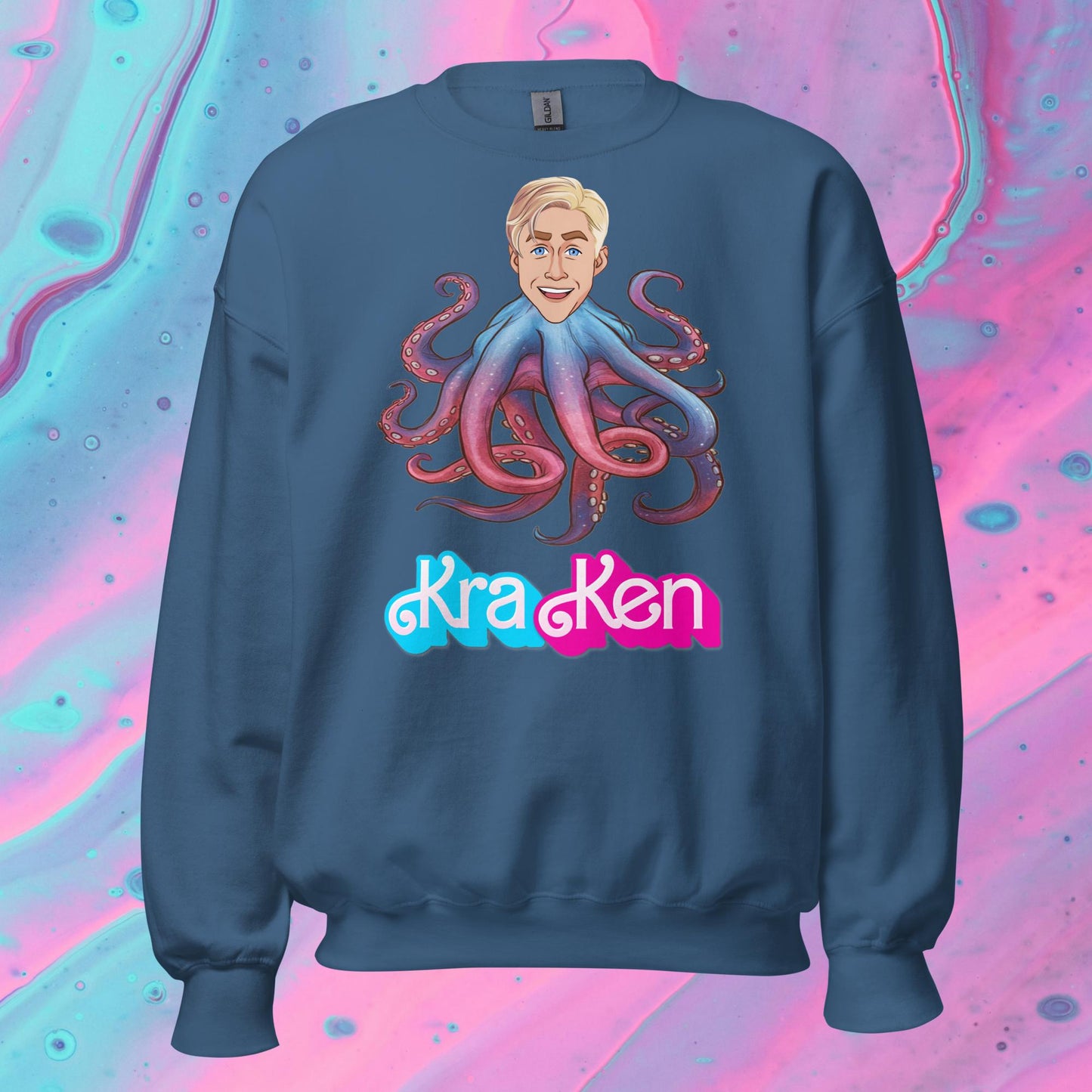 Kraken Ken Barbie Ryan Gosling Funny Unisex Sweatshirt Indigo Blue Sweatshirts Barbie Ken Movies Ryan Gosling Next Cult Brand