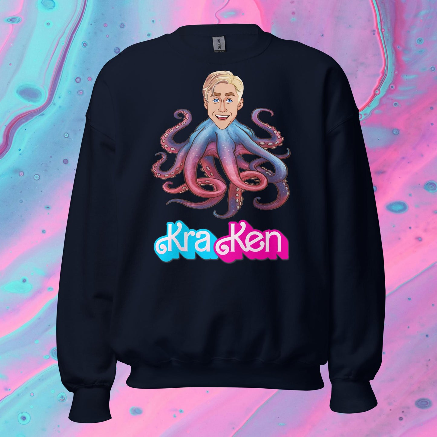 Kraken Ken Barbie Ryan Gosling Funny Unisex Sweatshirt Navy Sweatshirts Barbie Ken Movies Ryan Gosling Next Cult Brand