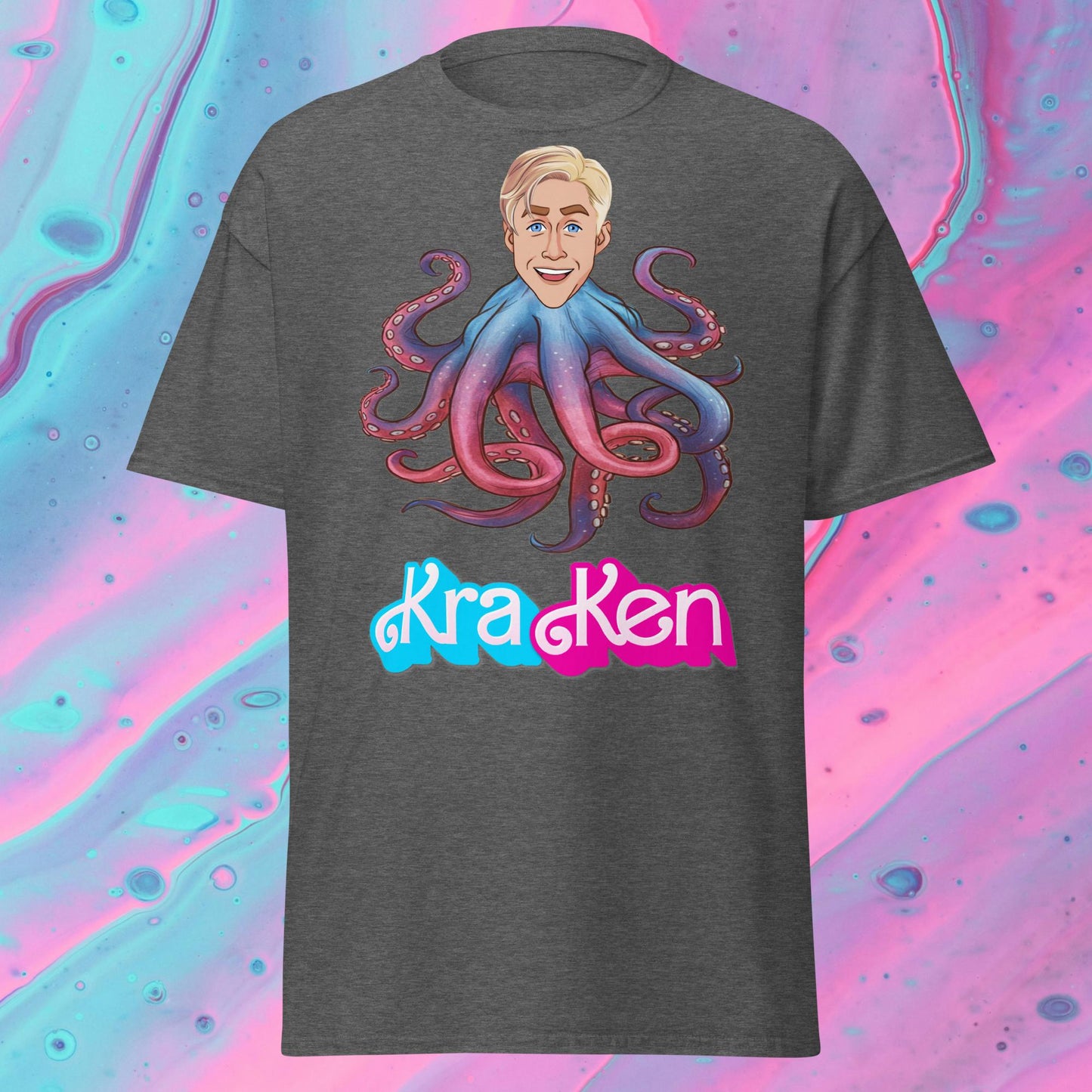 Kraken Ken Barbie Ryan Gosling Funny Unisex tee Dark Heather T-shirts Barbie Ken Movies Ryan Gosling Next Cult Brand