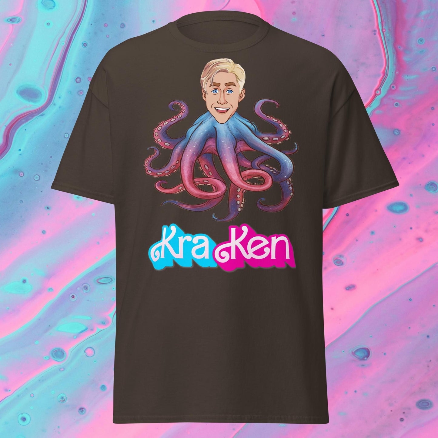 Kraken Ken Barbie Ryan Gosling Funny Unisex tee Dark Chocolate T-shirts Barbie Ken Movies Ryan Gosling Next Cult Brand