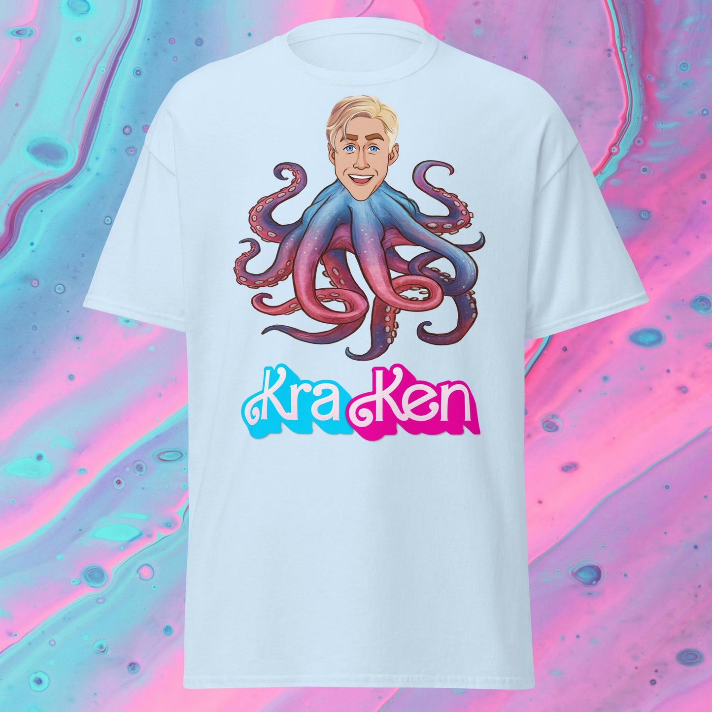 Kraken Ken Barbie Ryan Gosling Funny Unisex tee Light Blue T-shirts Barbie Ken Movies Ryan Gosling Next Cult Brand