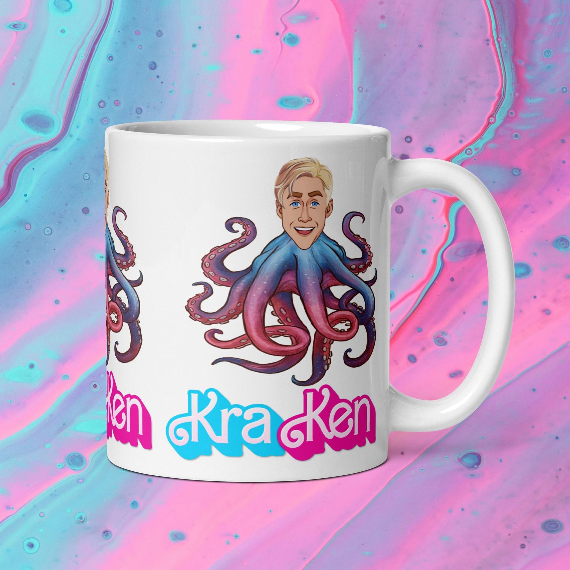 Kraken Ken Barbie Ryan Gosling Funny White glossy mug Next Cult Brand