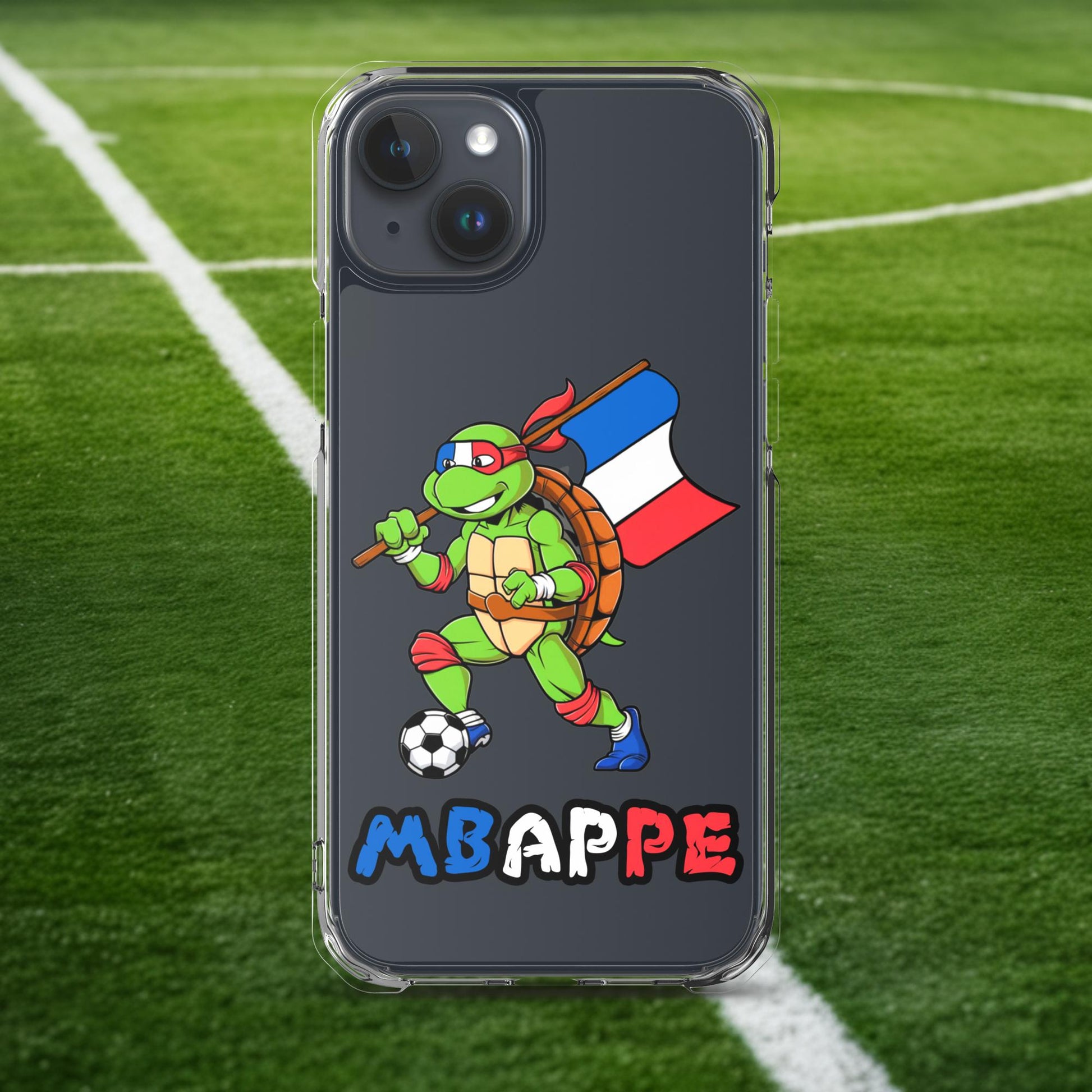 Kylian Mbappe Ninja Turtle Funny Football Euro 2024 France Soccer Clear Case for iPhone iPhone 15 Plus Mobile Phone Cases Football Kylian Mbappe Ninja Turtles Real Madrid Next Cult Brand