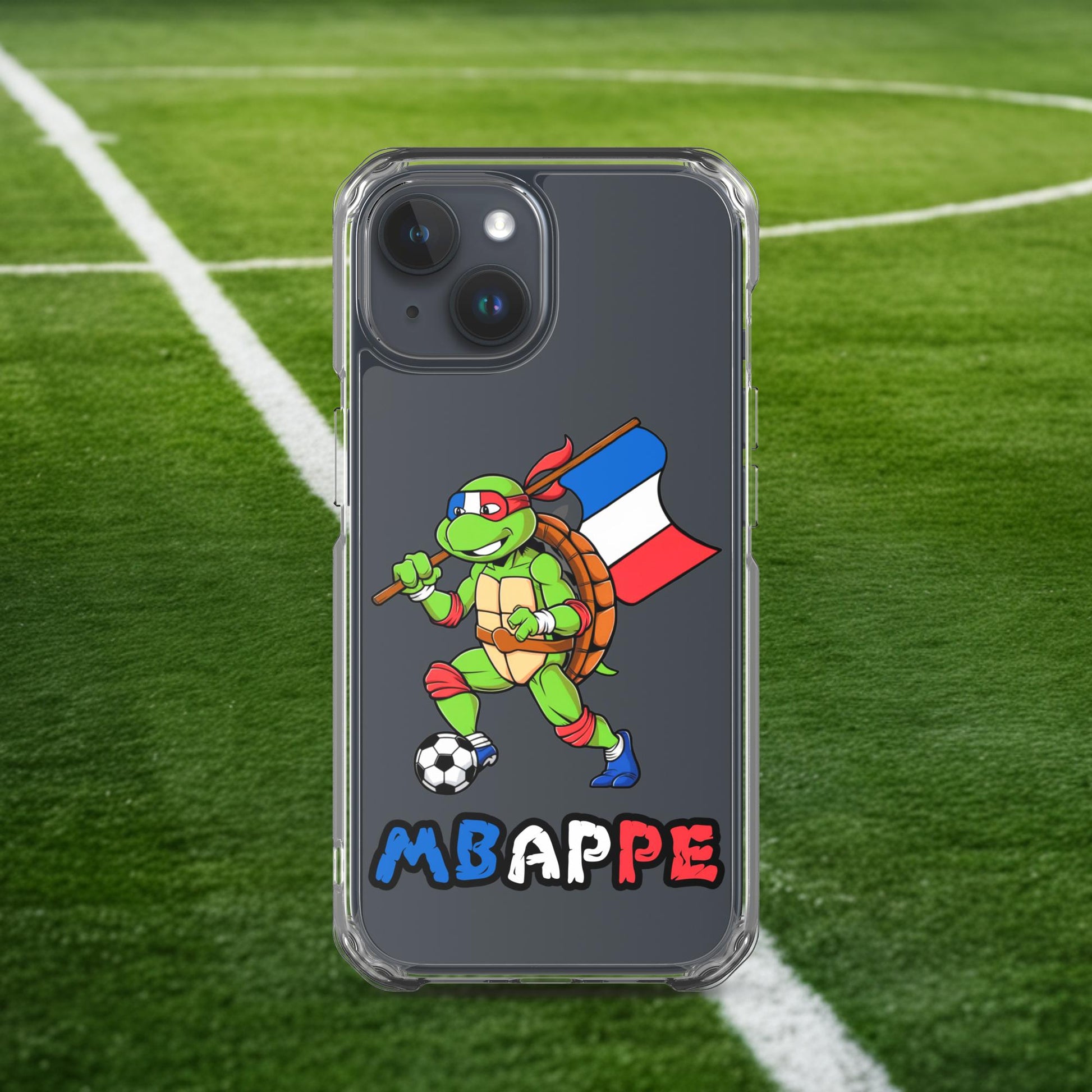 Kylian Mbappe Ninja Turtle Funny Football Euro 2024 France Soccer Clear Case for iPhone iPhone 15 Mobile Phone Cases Football Kylian Mbappe Ninja Turtles Real Madrid Next Cult Brand