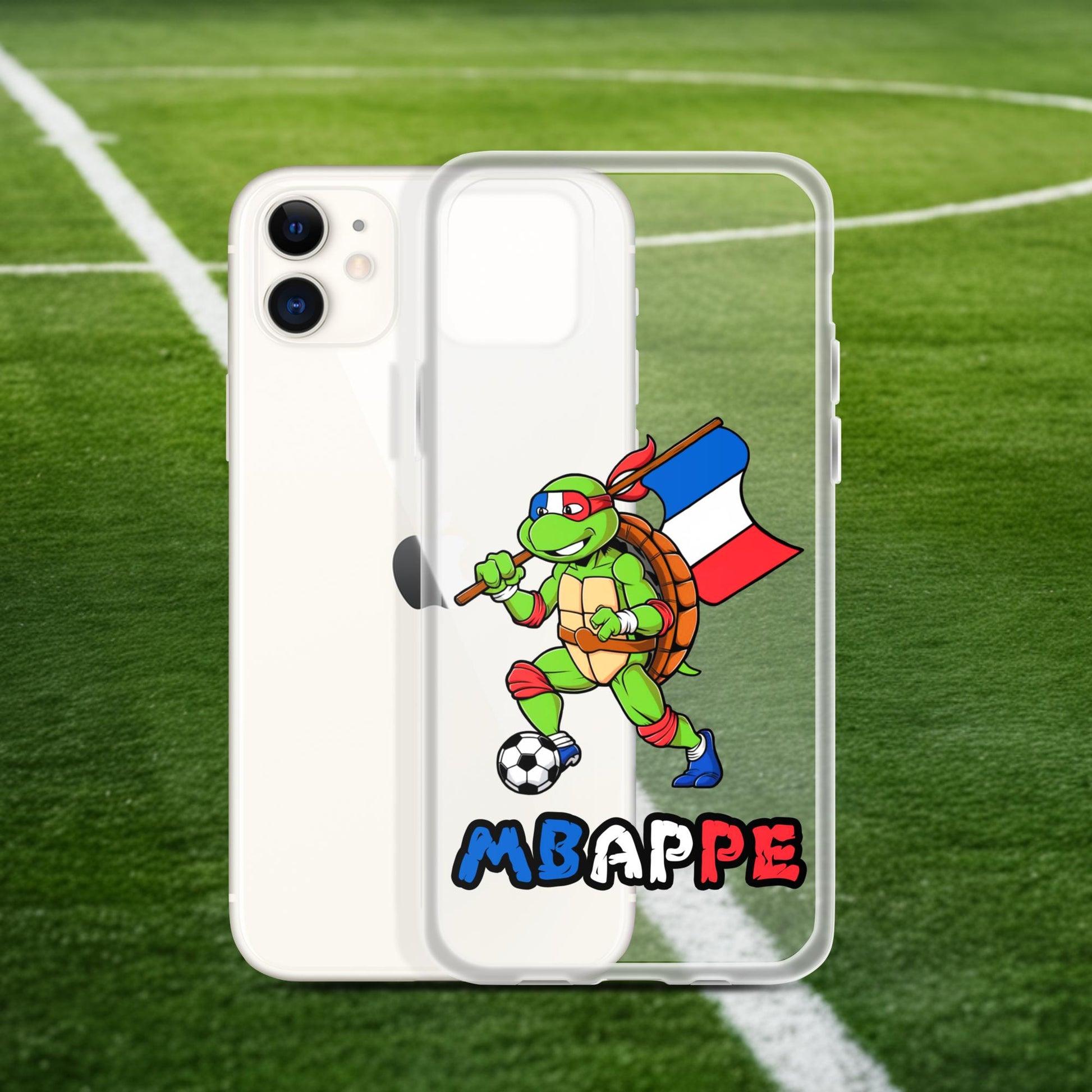 Kylian Mbappe Ninja Turtle Funny Football Euro 2024 France Soccer Clear Case for iPhone iPhone 11 Mobile Phone Cases Football Kylian Mbappe Ninja Turtles Real Madrid Next Cult Brand