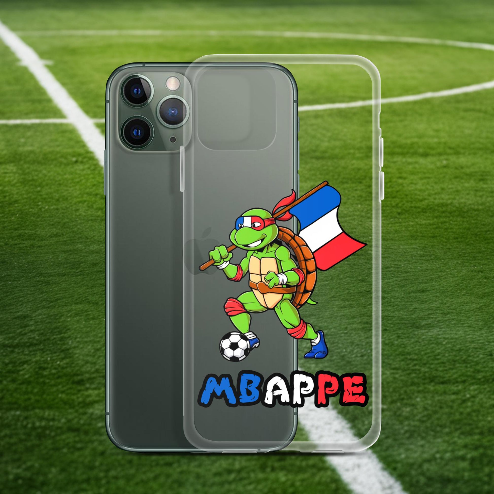 Kylian Mbappe Ninja Turtle Funny Football Euro 2024 France Soccer Clear Case for iPhone Next Cult Brand