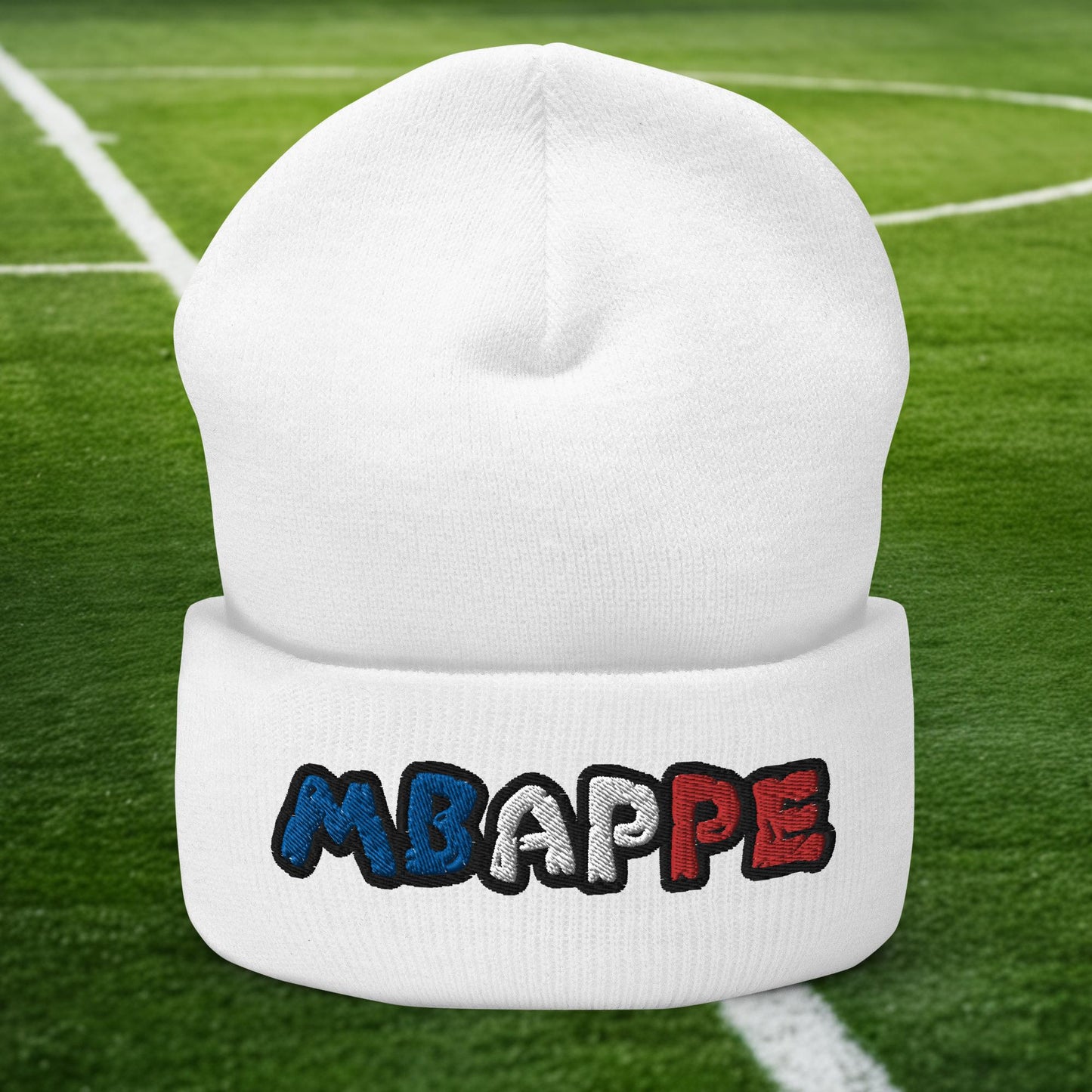 Kylian Mbappe Ninja Turtle Funny Football Euro 2024 France Soccer Cuffed Beanie White Hats Football Kylian Mbappe Ninja Turtles Real Madrid Next Cult Brand