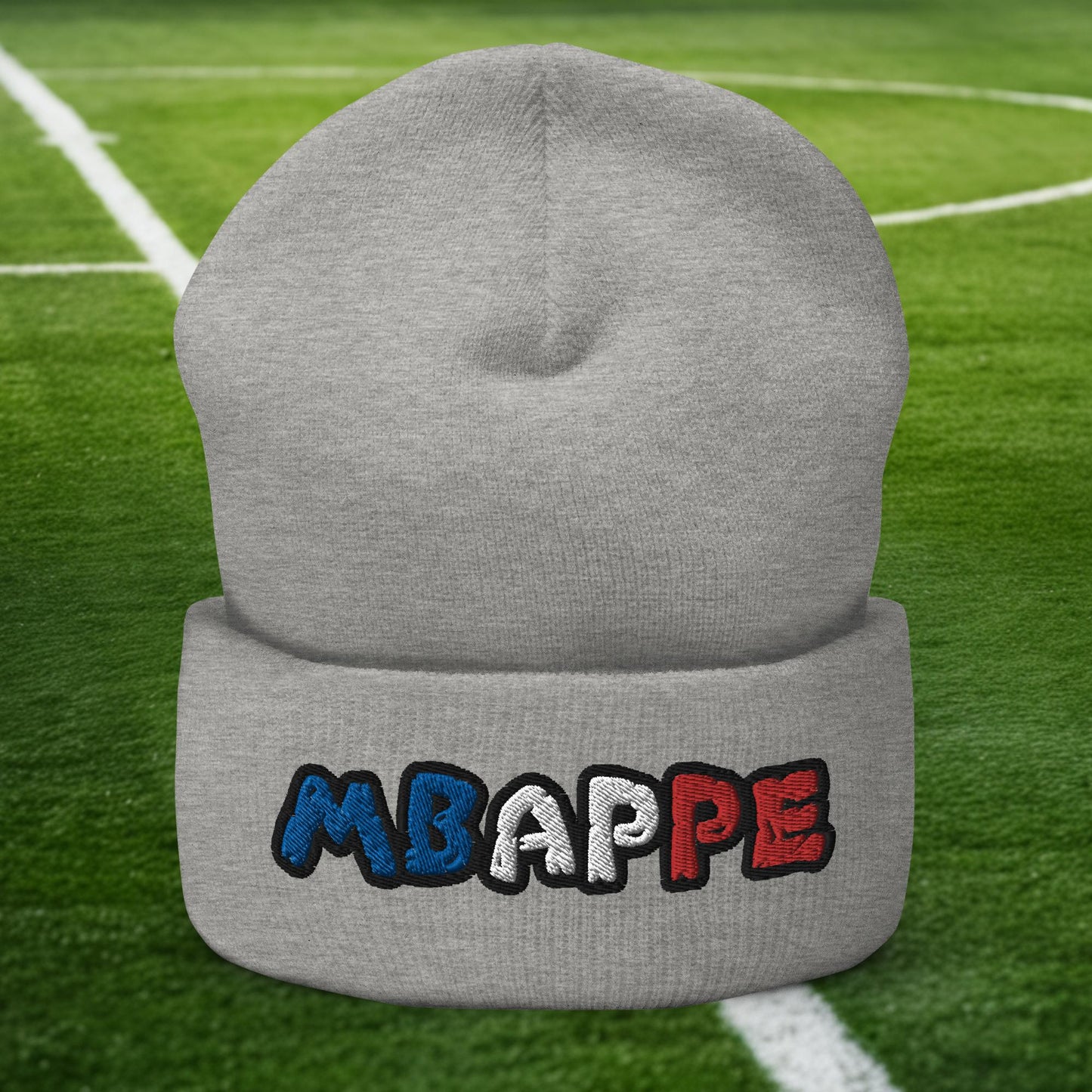 Kylian Mbappe Ninja Turtle Funny Football Euro 2024 France Soccer Cuffed Beanie Heather Grey Hats Football Kylian Mbappe Ninja Turtles Real Madrid Next Cult Brand