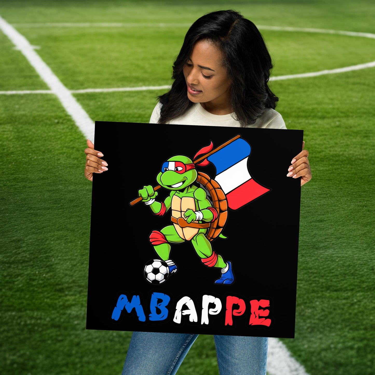 Kylian Mbappe Ninja Turtle Funny Football Euro 2024 France Soccer Poster 18″×18″ Posters Football Kylian Mbappe Ninja Turtles Real Madrid Next Cult Brand