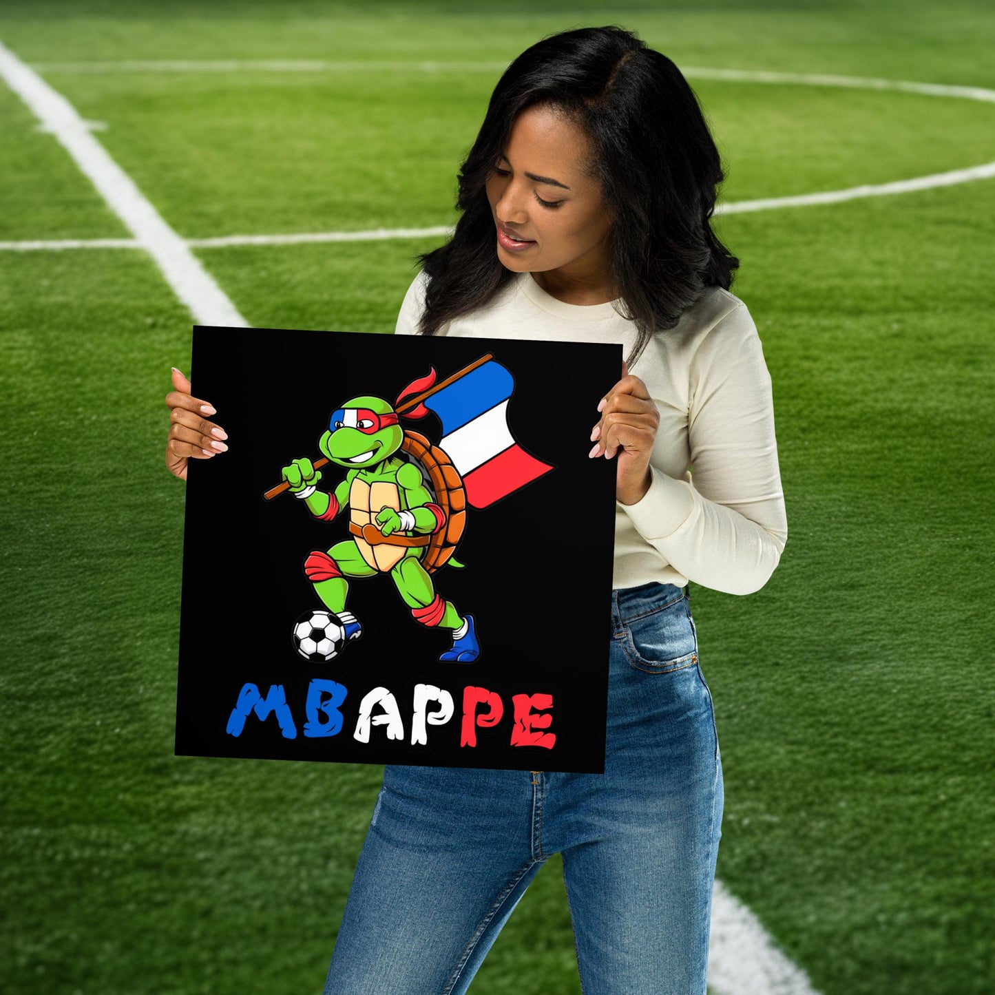 Kylian Mbappe Ninja Turtle Funny Football Euro 2024 France Soccer Poster 14″×14″ Posters Football Kylian Mbappe Ninja Turtles Real Madrid Next Cult Brand