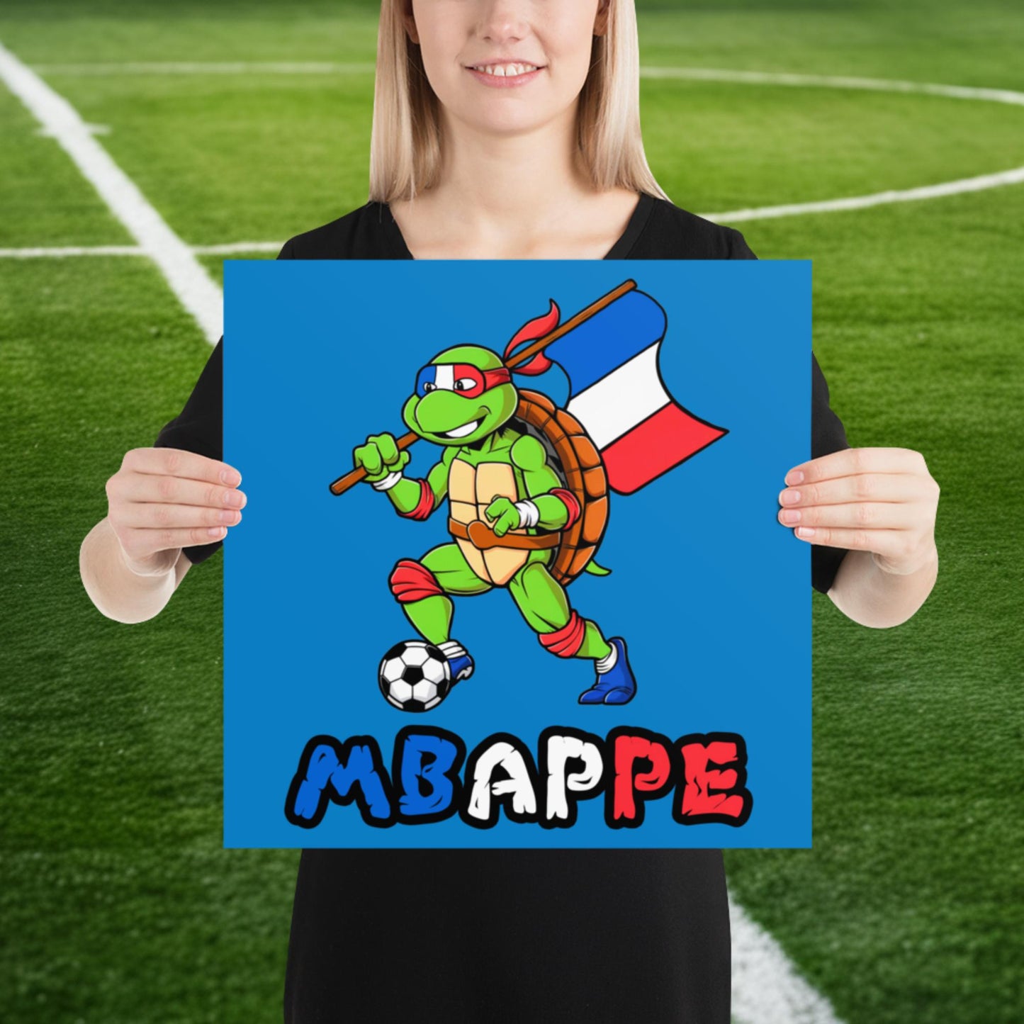 Kylian Mbappe Ninja Turtle Funny Football Euro 2024 France Soccer Poster 16″×16″ Posters Football Kylian Mbappe Ninja Turtles Real Madrid Next Cult Brand