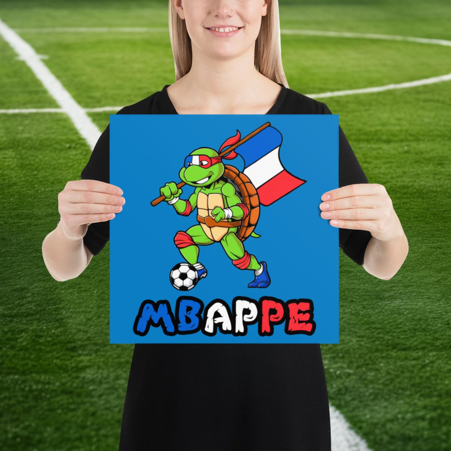 Kylian Mbappe Ninja Turtle Funny Football Euro 2024 France Soccer Poster 14″×14″ Posters Football Kylian Mbappe Ninja Turtles Real Madrid Next Cult Brand