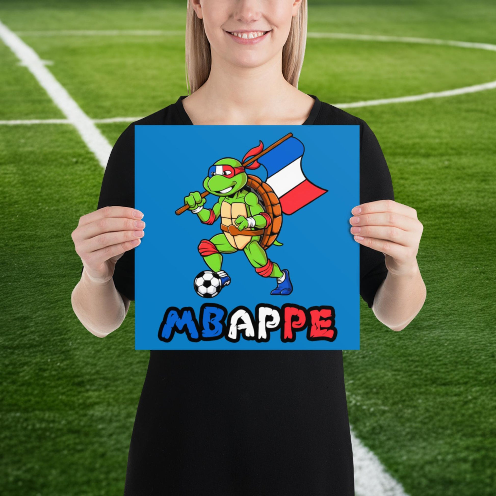 Kylian Mbappe Ninja Turtle Funny Football Euro 2024 France Soccer Poster 12″×12″ Posters Football Kylian Mbappe Ninja Turtles Real Madrid Next Cult Brand