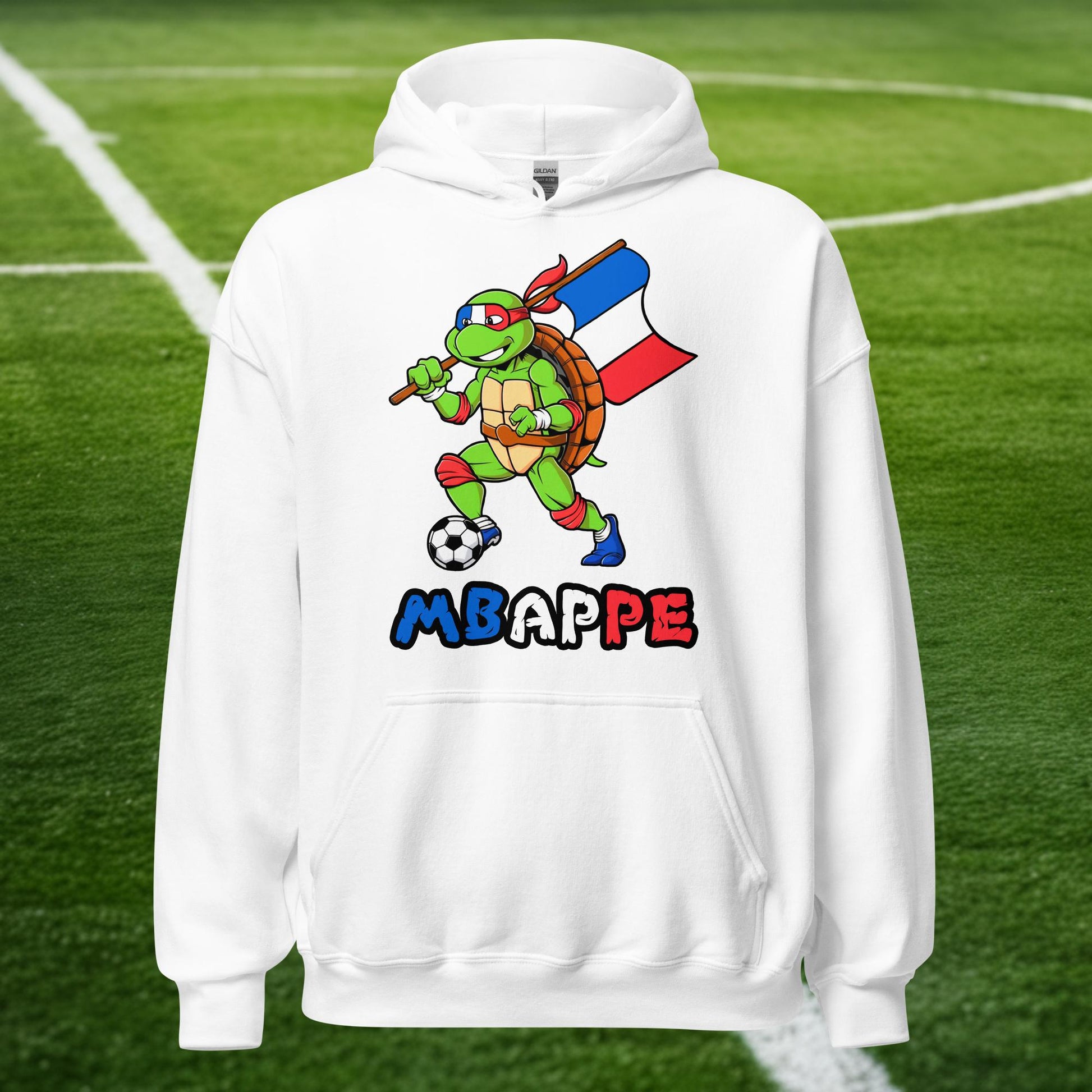 Kylian Mbappe Ninja Turtle Funny Football Euro 2024 France Soccer Unisex Hoodie White Hoodies Football Kylian Mbappe Ninja Turtles Real Madrid Next Cult Brand