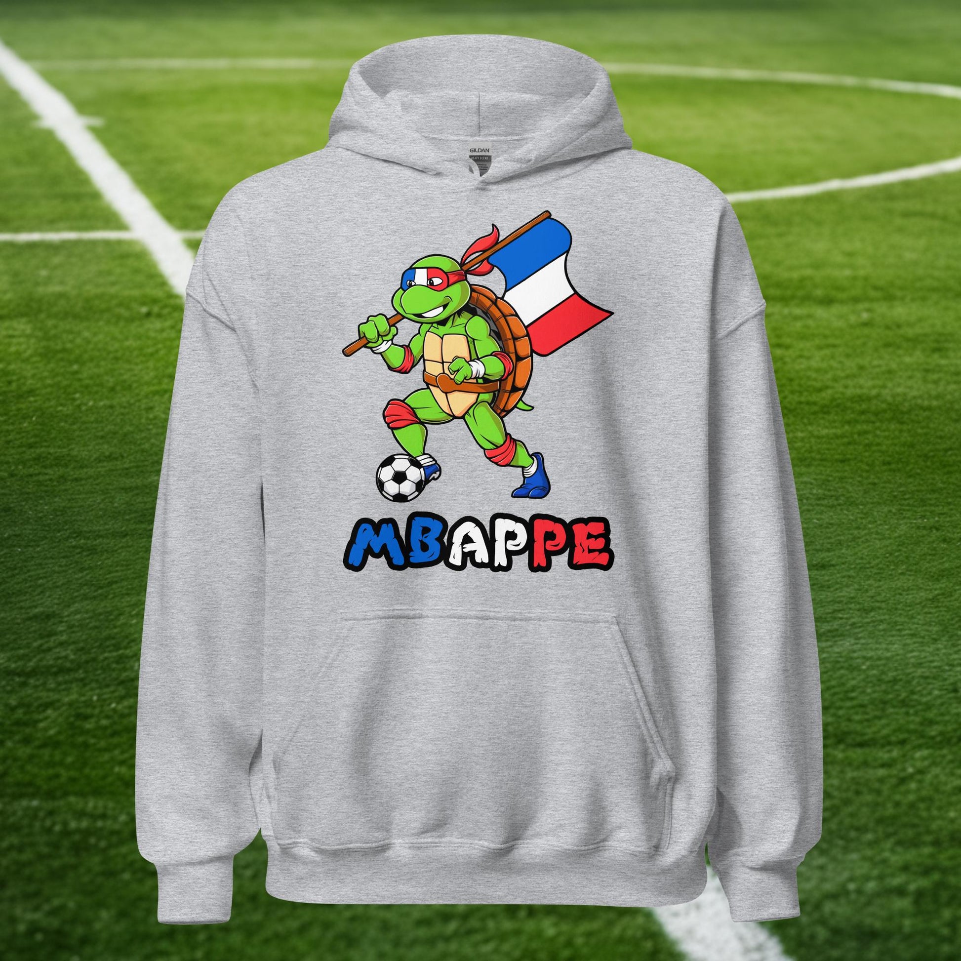 Kylian Mbappe Ninja Turtle Funny Football Euro 2024 France Soccer Unisex Hoodie Sport Grey Hoodies Football Kylian Mbappe Ninja Turtles Real Madrid Next Cult Brand