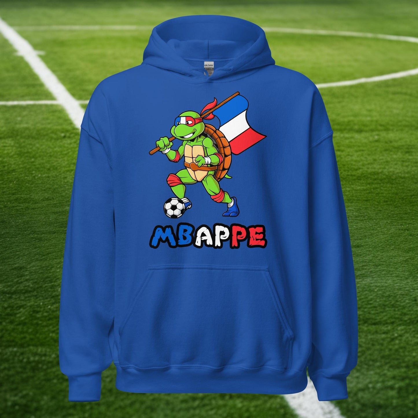 Kylian Mbappe Ninja Turtle Funny Football Euro 2024 France Soccer Unisex Hoodie Royal Hoodies Football Kylian Mbappe Ninja Turtles Real Madrid Next Cult Brand