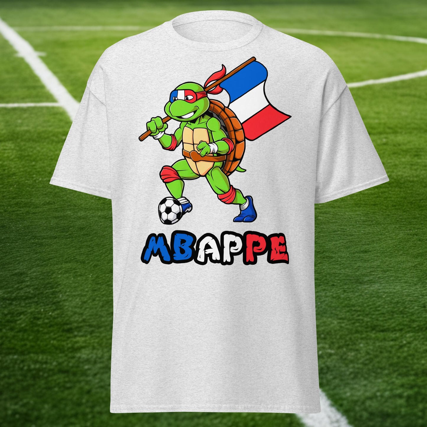 Kylian Mbappe Ninja Turtle Funny Football Euro 2024 France Soccer Unisex tee Ash T-shirts Football Kylian Mbappe Ninja Turtles Real Madrid Next Cult Brand