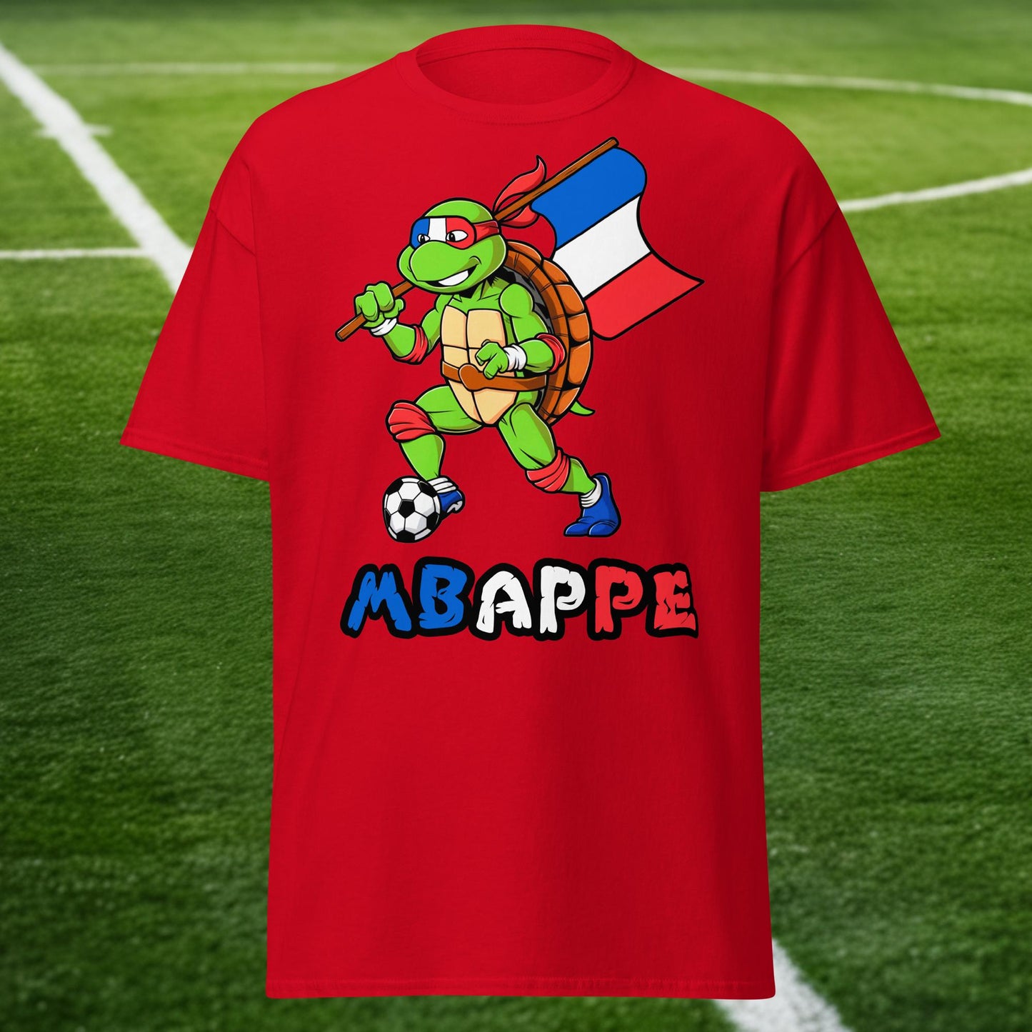 Kylian Mbappe Ninja Turtle Funny Football Euro 2024 France Soccer Unisex tee Red T-shirts Football Kylian Mbappe Ninja Turtles Real Madrid Next Cult Brand