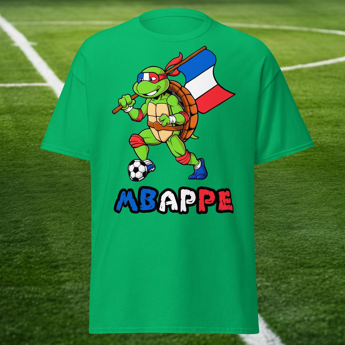 Kylian Mbappe Ninja Turtle Funny Football Euro 2024 France Soccer Unisex tee Irish Green T-shirts Football Kylian Mbappe Ninja Turtles Real Madrid Next Cult Brand