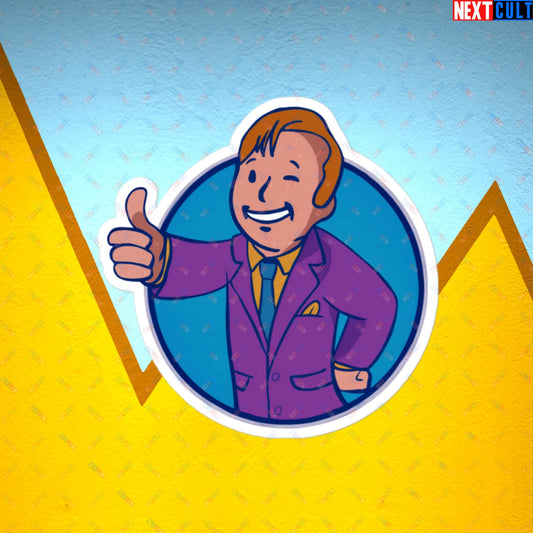 Lawyer Boy Saul Goodman Better Call Saul Vault Boy Fallout Funny Meme Cartoon Mashup Bubble-free stickers Next Cult Brand